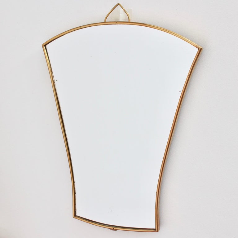 Midcentury Italian FanShaped Wall Mirror with Brass Frame, circa 1950s