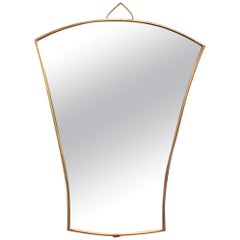 Vintage Midcentury Italian Fan-Shaped Wall Mirror with Brass Frame, circa 1950s, Small