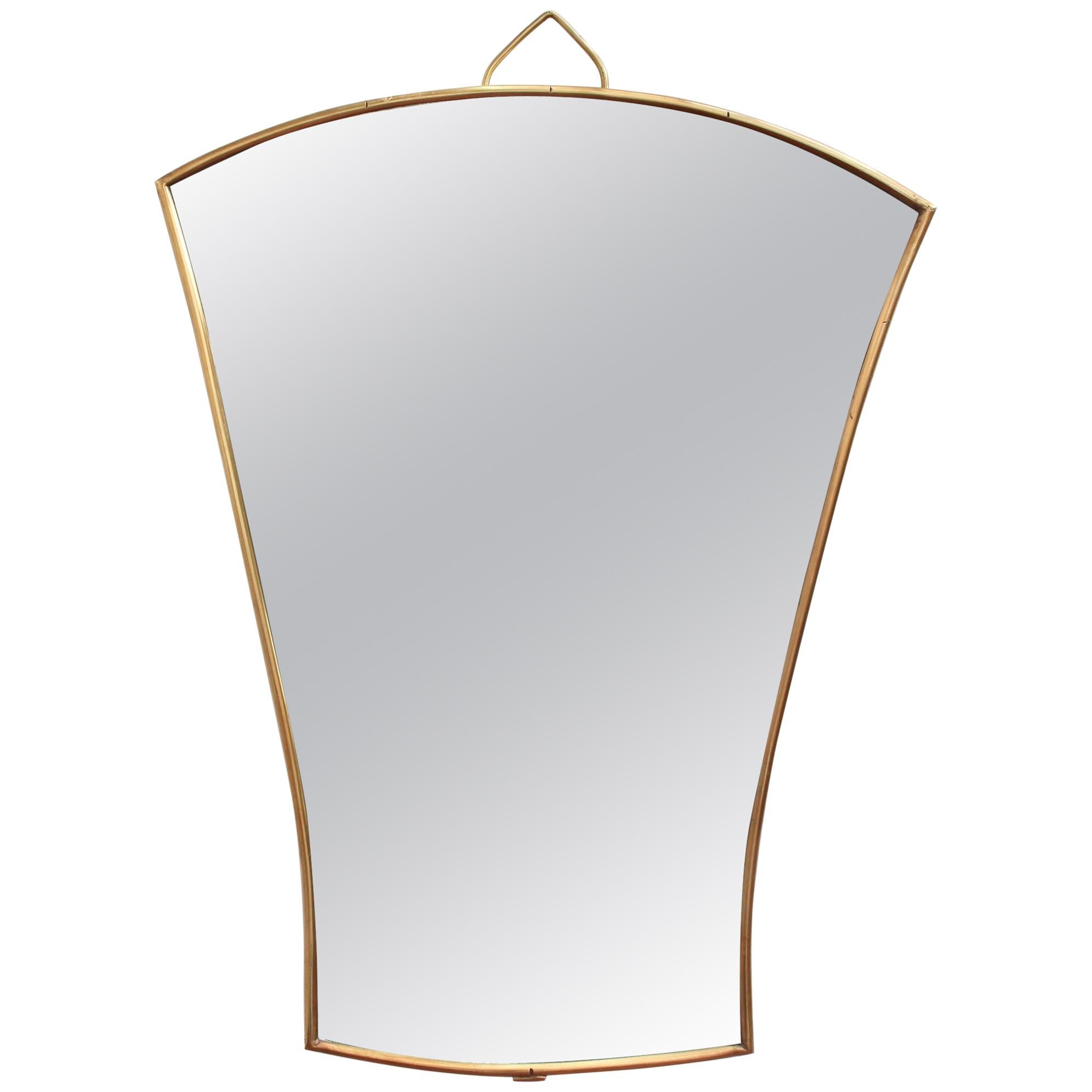 Midcentury Italian Fan-Shaped Wall Mirror with Brass Frame, circa 1950s, Small