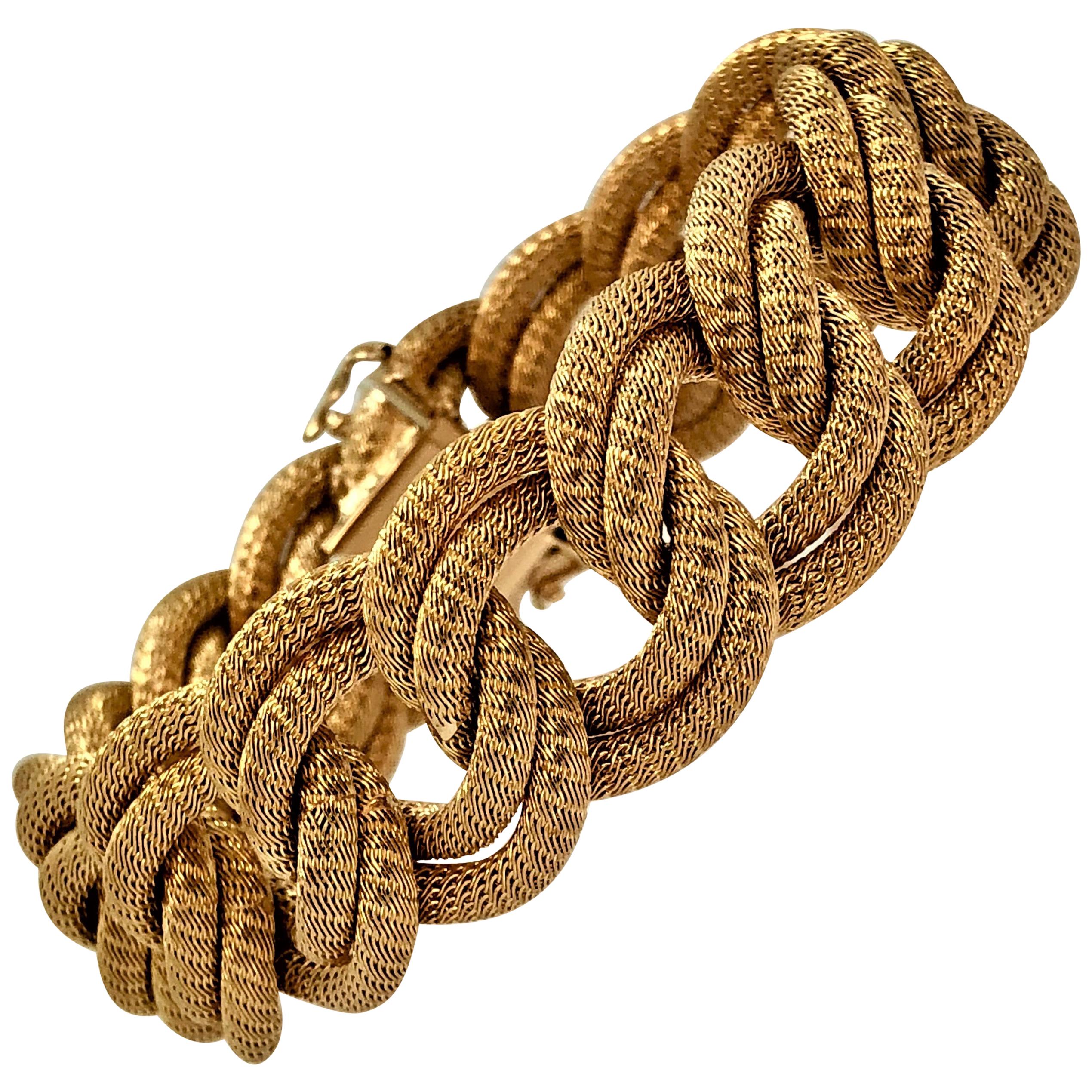 Midcentury Italian Finely Woven Gold Mesh Link Bracelet