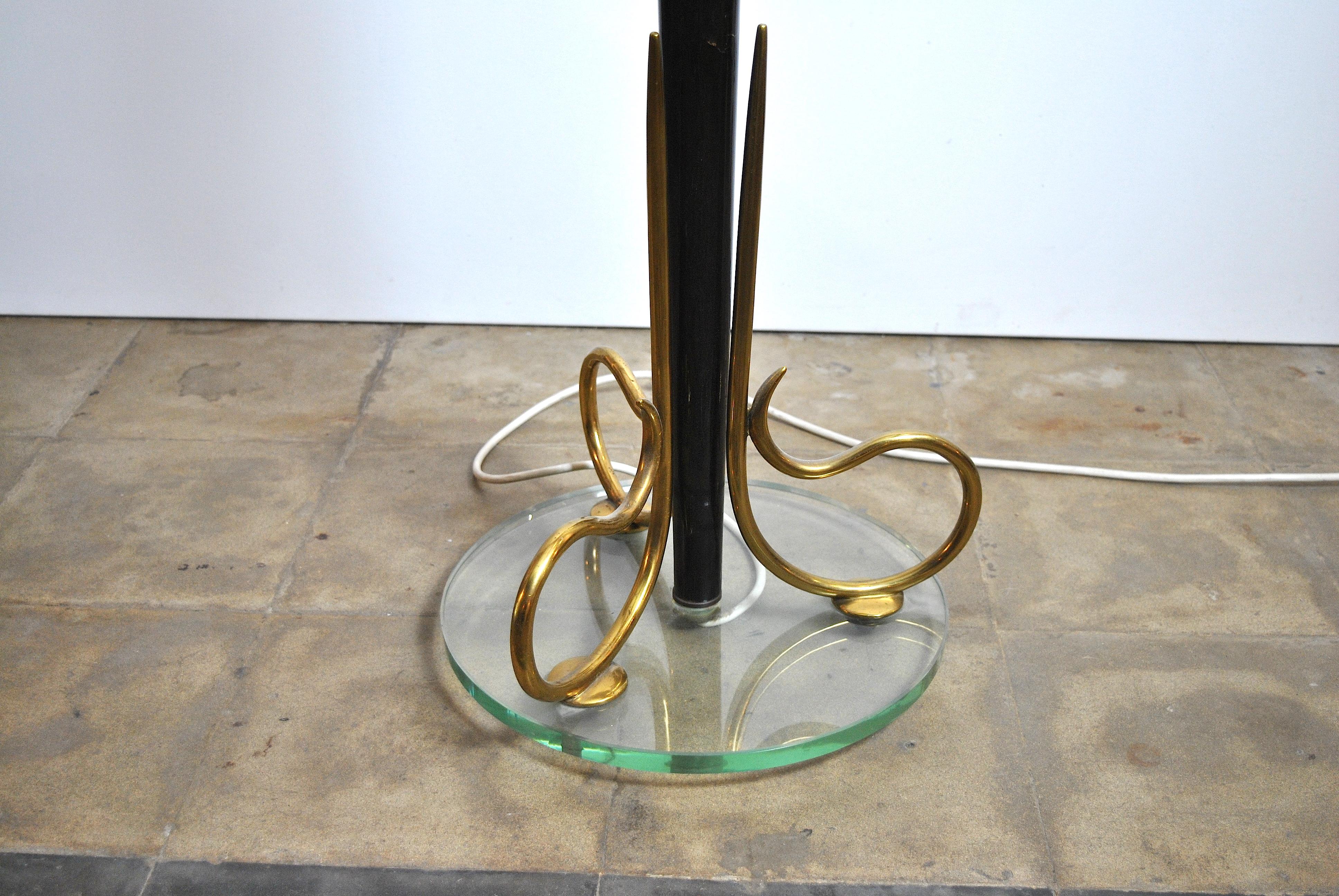 Aluminum Midcentury Italian Floor Lamp in Fontana Arte Style with Brass Finishes, 1950s For Sale