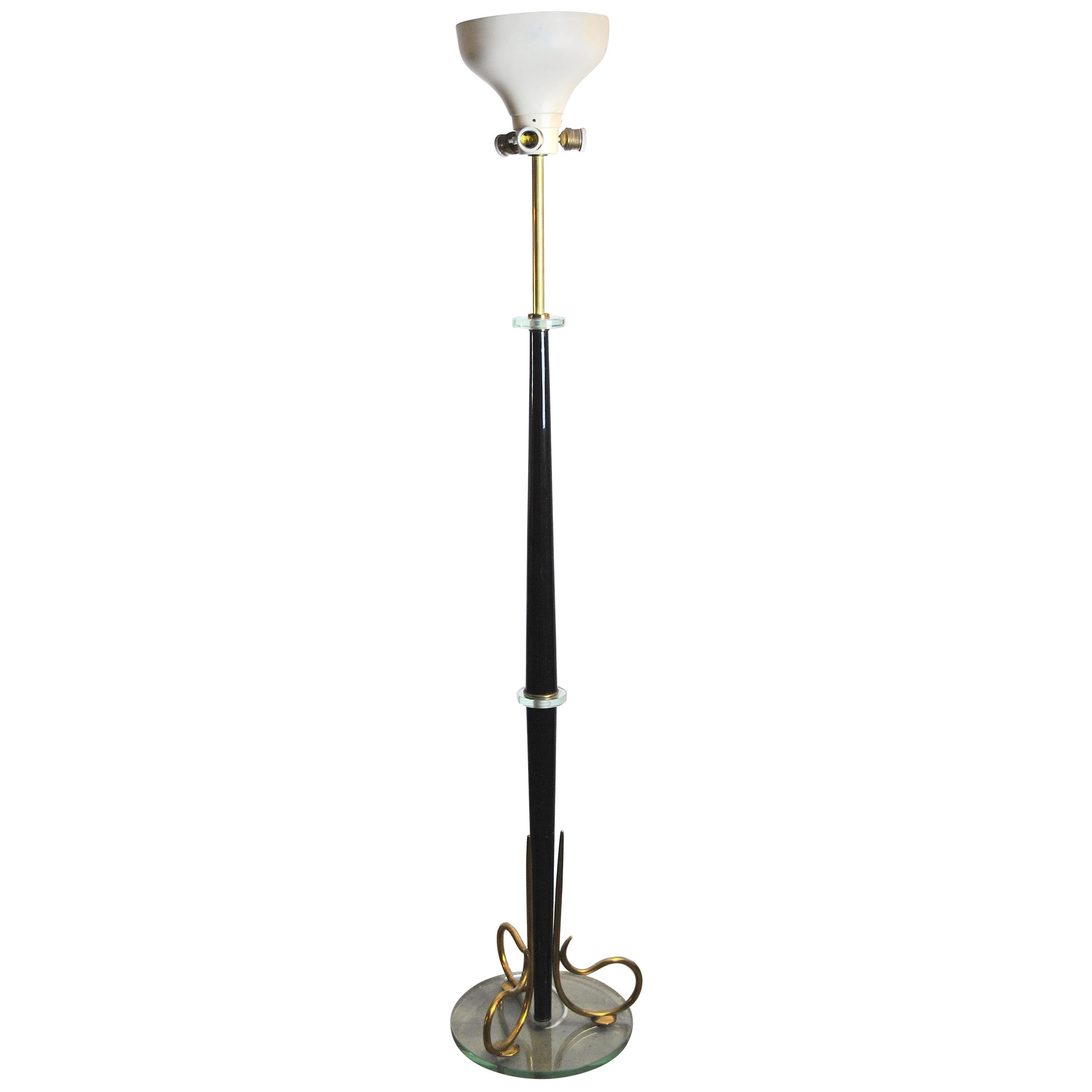 Midcentury Italian Floor Lamp in Fontana Arte Style with Brass Finishes, 1950s For Sale