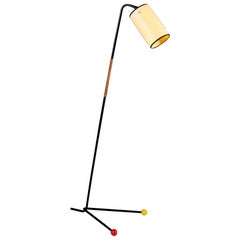 Midcentury Italian Floor Lamp with Red and Yellow Ball Feet and Custom Shade