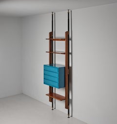 Midcentury Italian Floor to Ceiling Teak Modular Wall Unit