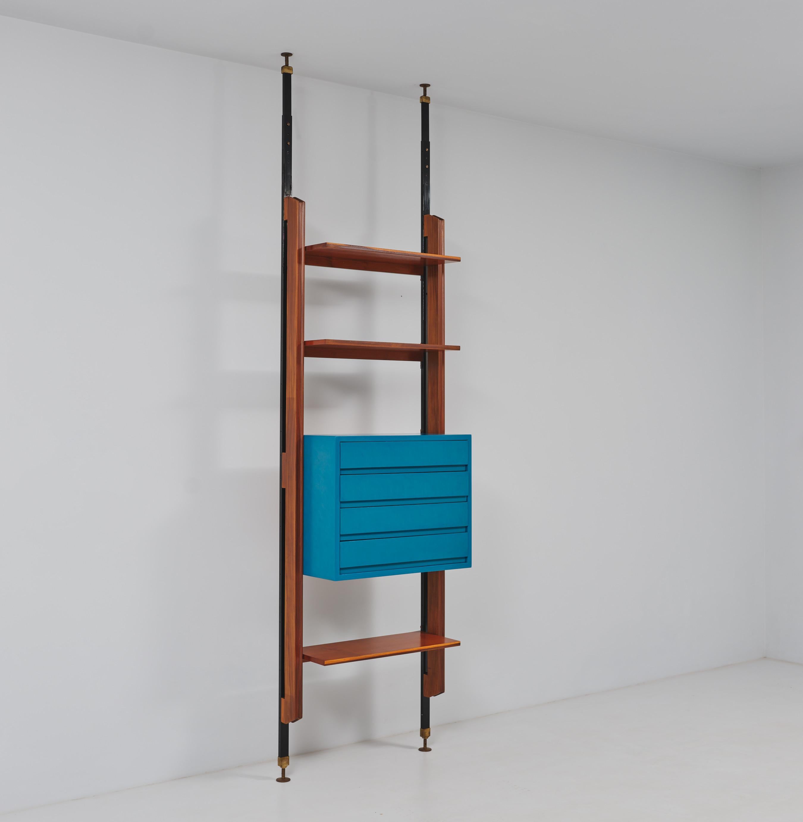 Mid-20th Century Midcentury Italian Floor to Ceiling Teak Modular Wall Unit For Sale
