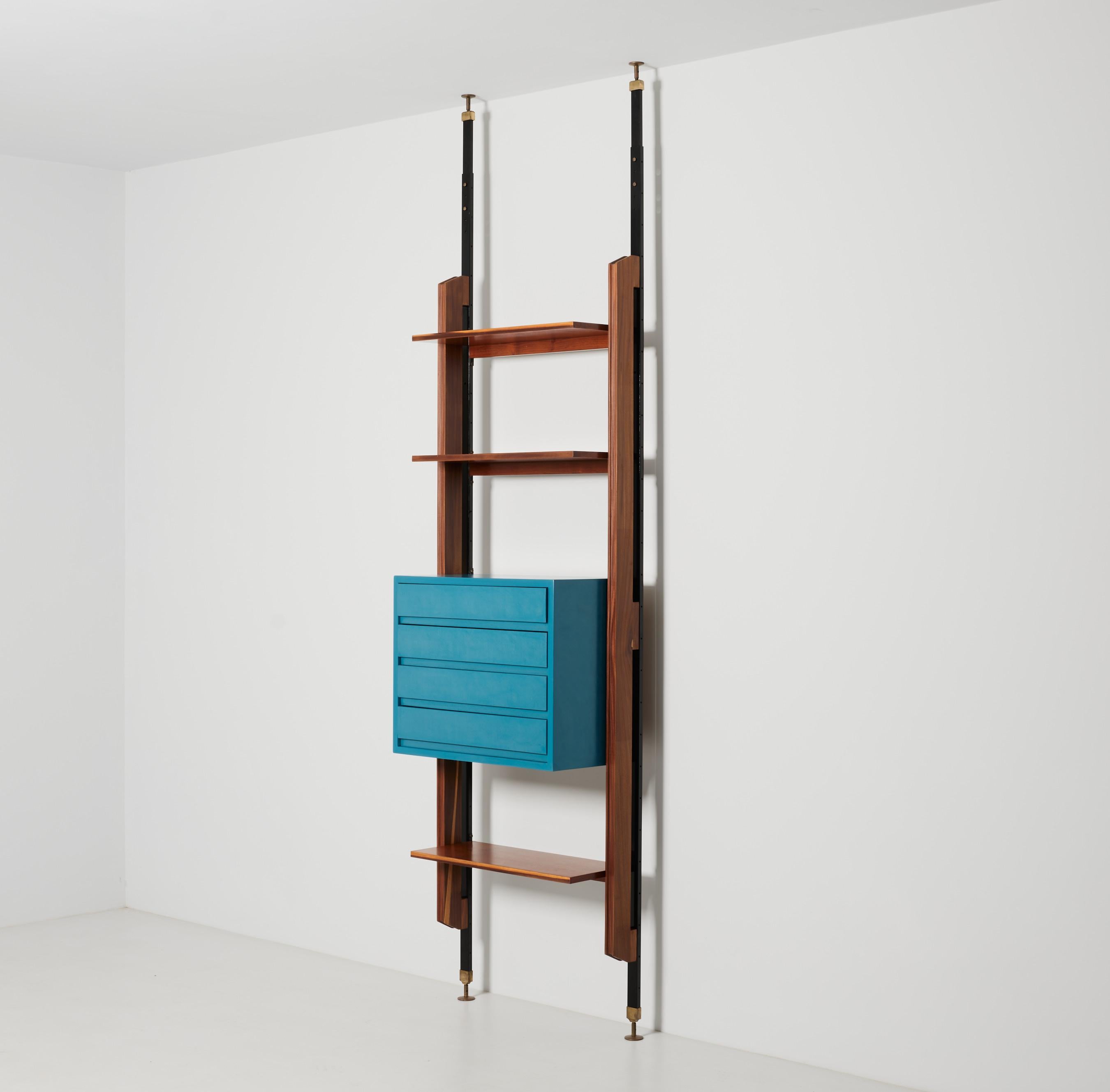 Midcentury Italian Floor to Ceiling Teak Modular Wall Unit For Sale 1