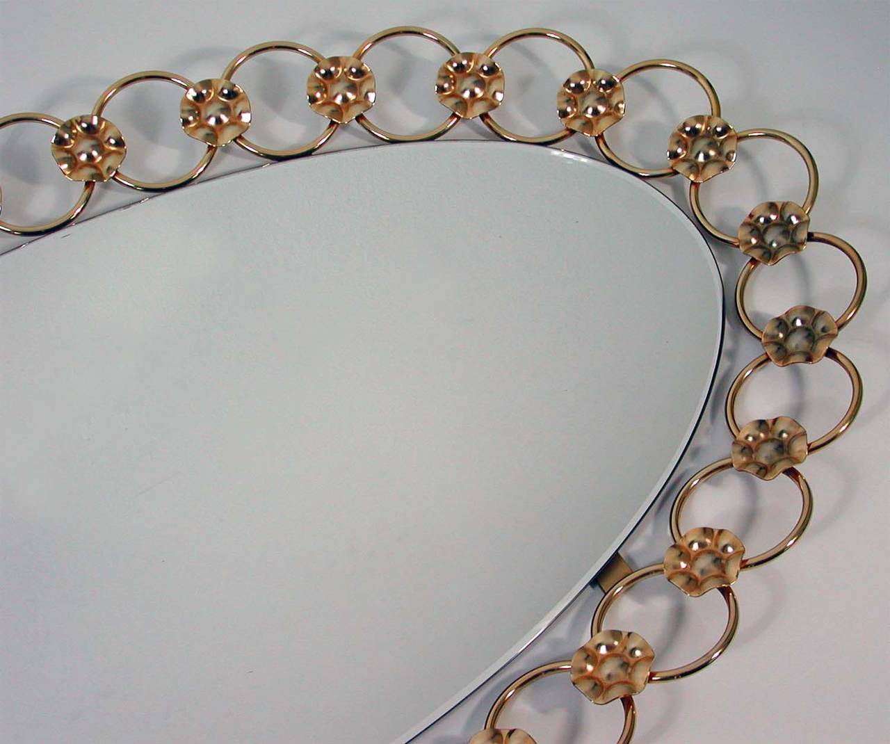 Mid-20th Century Midcentury Italian Floral Brass Wall Mirror, 1950s For Sale