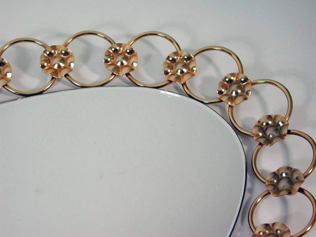 Midcentury Italian Floral Brass Wall Mirror, 1950s For Sale 1