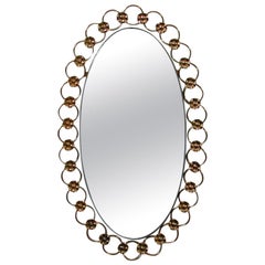 Midcentury Italian Floral Brass Wall Mirror, 1950s