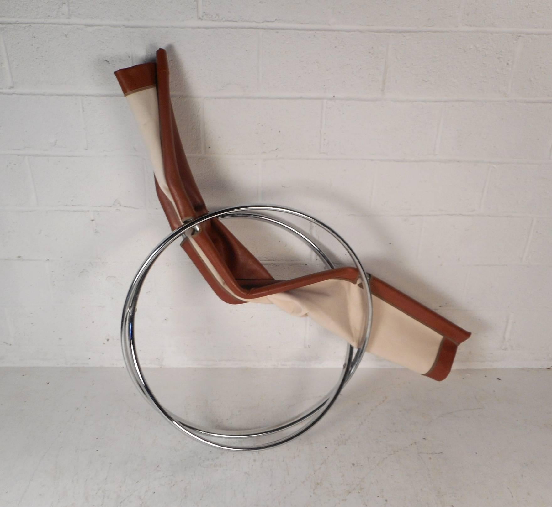 Leather Midcentury Italian Folding Chaise Lounge Rocker
