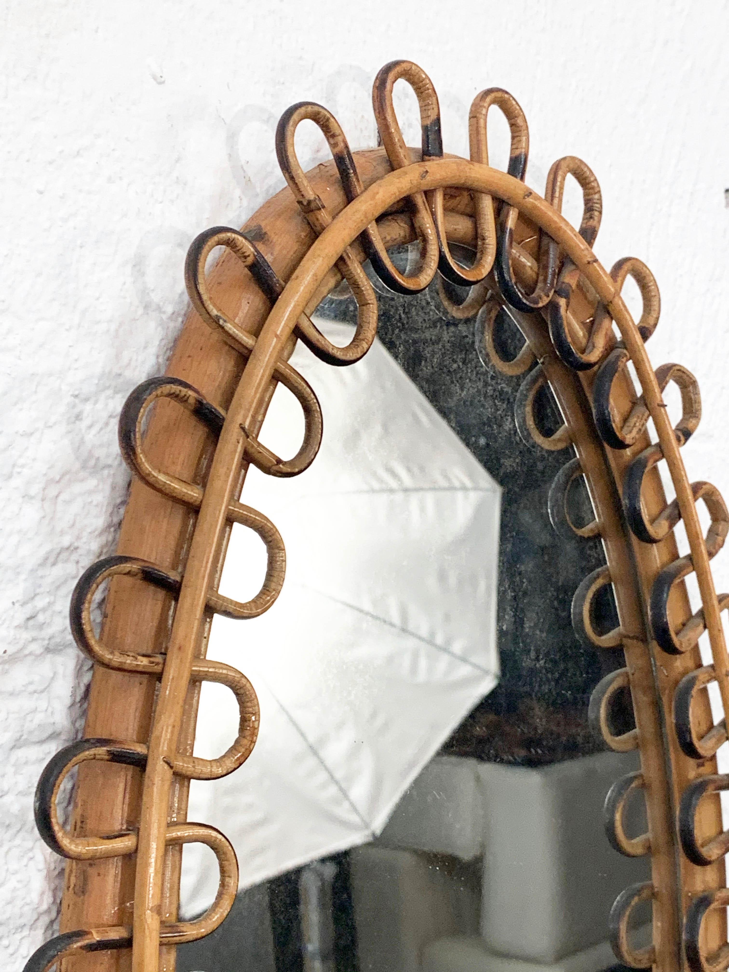 Midcentury Italian Franco Albini Rattan and Bamboo Oval Mirror, Italy, 1950s 1