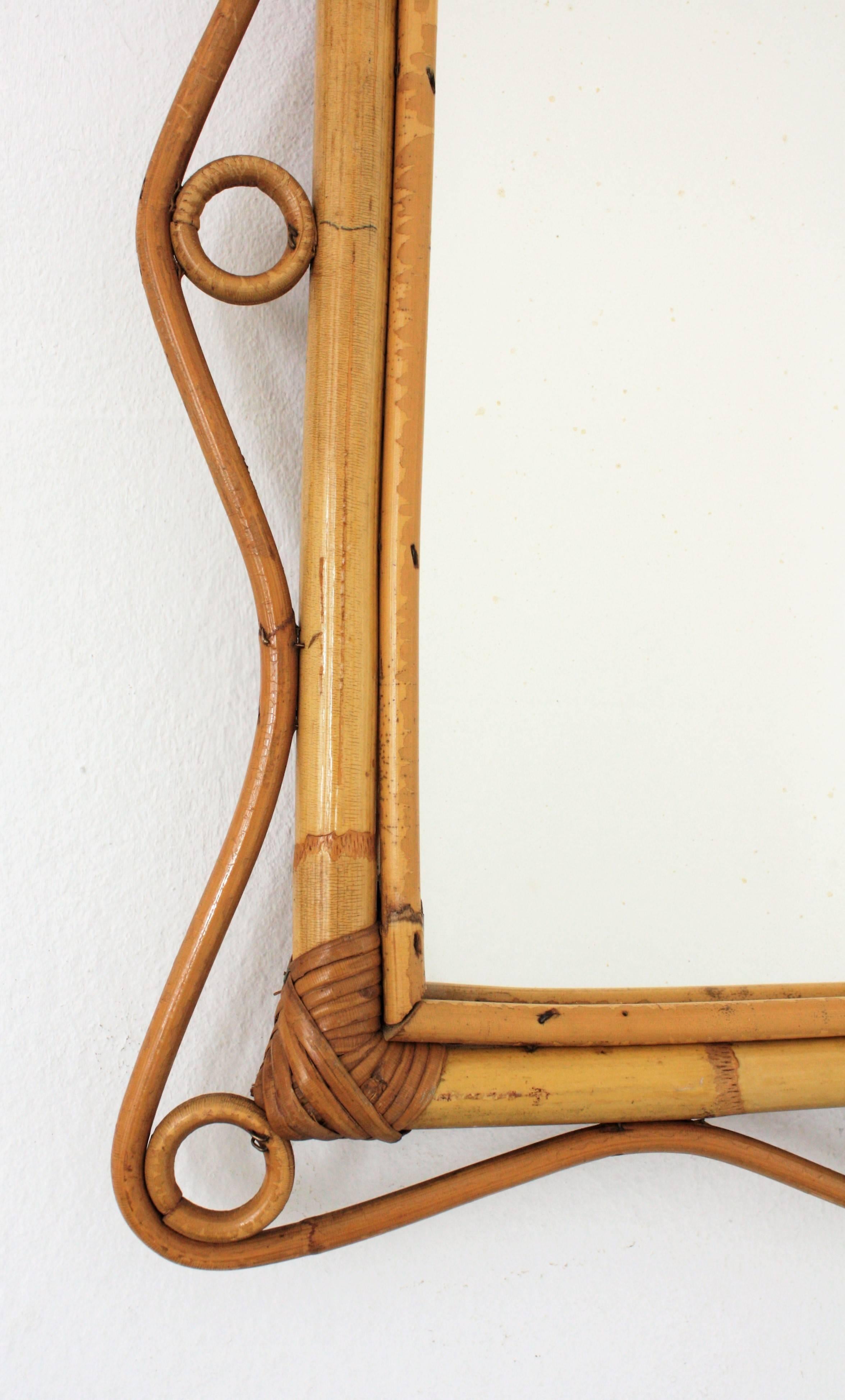 Mid-Century Modern Franco Albini Style Bamboo and Rattan Rectangular Mirror, Italy, 1960s