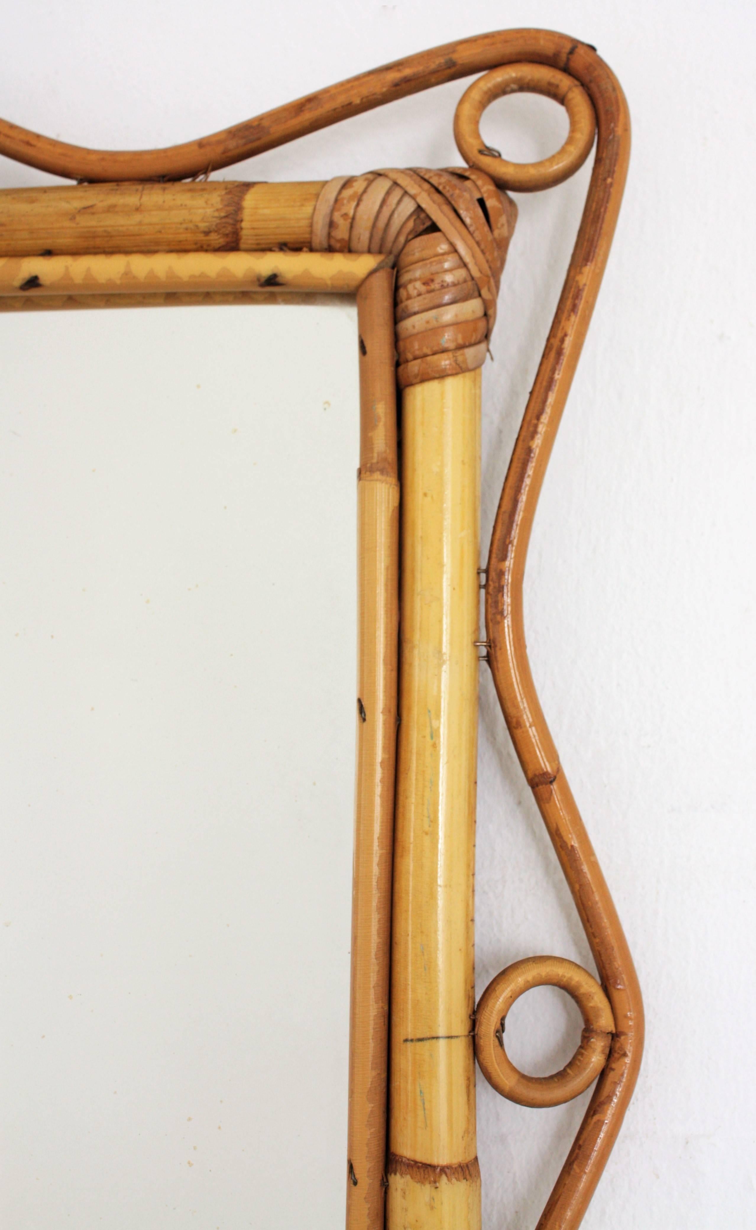 Italian Franco Albini Style Bamboo and Rattan Rectangular Mirror, Italy, 1960s