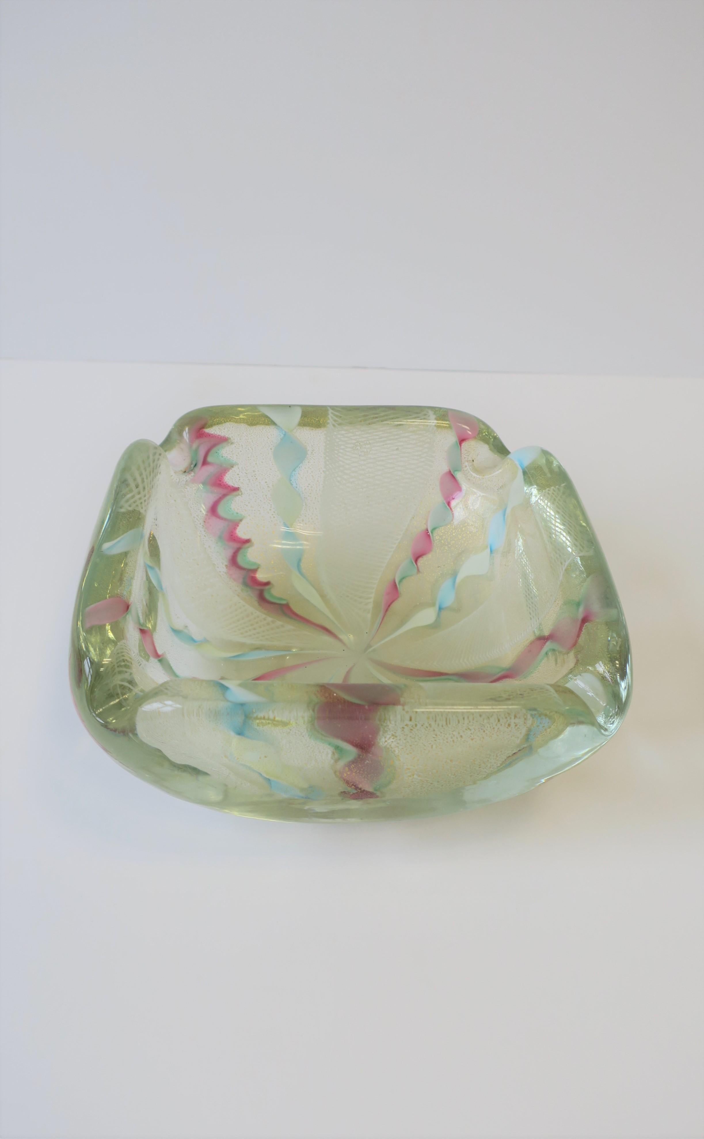 Italian Murano Pink Blue White & Gold Art Glass Bowl or Ashtray Fratelli Toso For Sale 2
