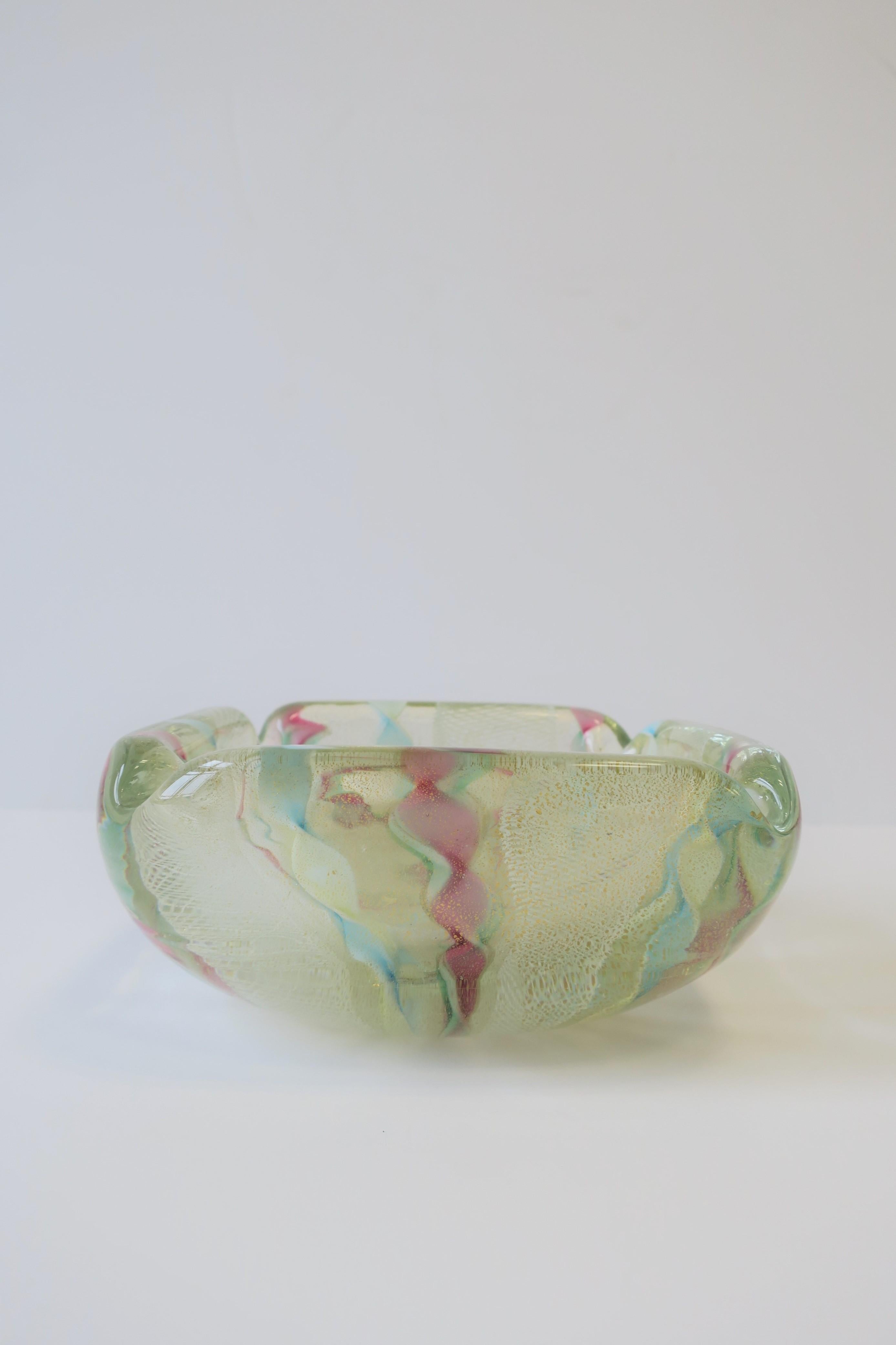 20th Century Italian Murano Pink Blue White & Gold Art Glass Bowl or Ashtray Fratelli Toso For Sale