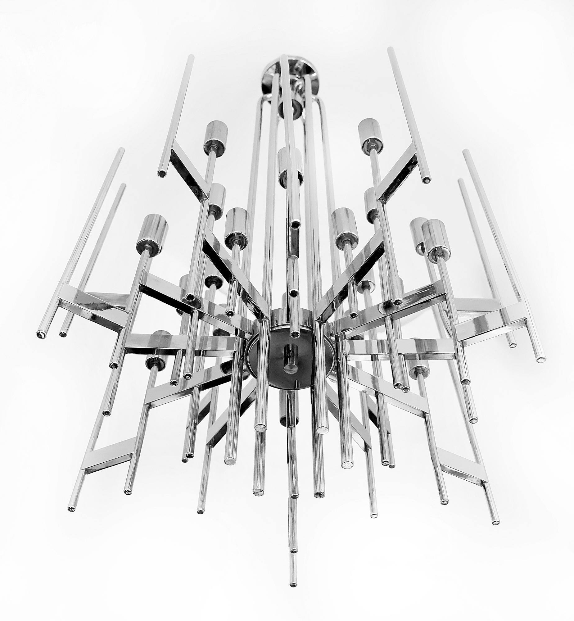 Mid-Century Modern Midcentury Italian Gaetano Sciolari Chrome Chandelier, circa 1960