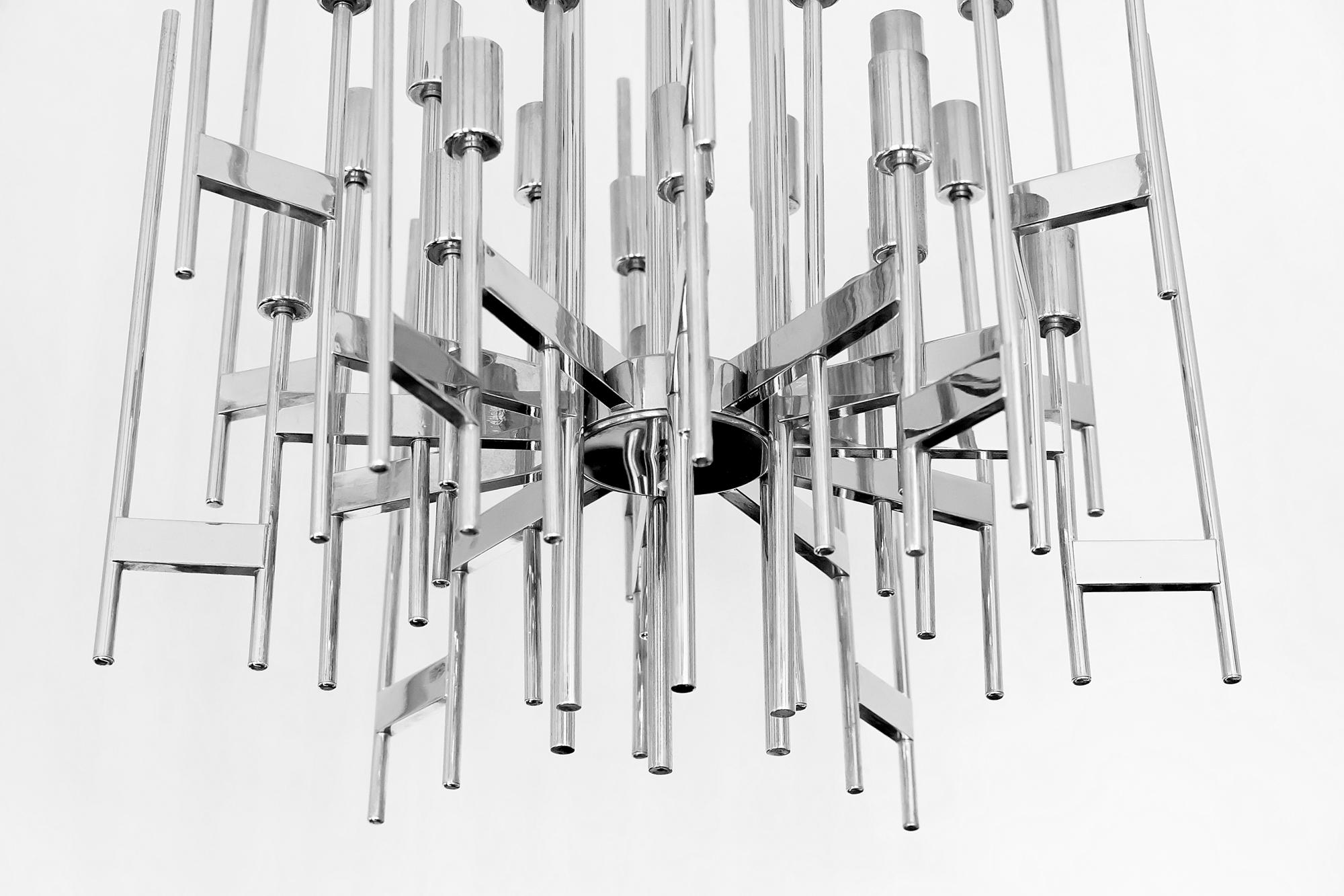 20th Century Midcentury Italian Gaetano Sciolari Chrome Chandelier, circa 1960