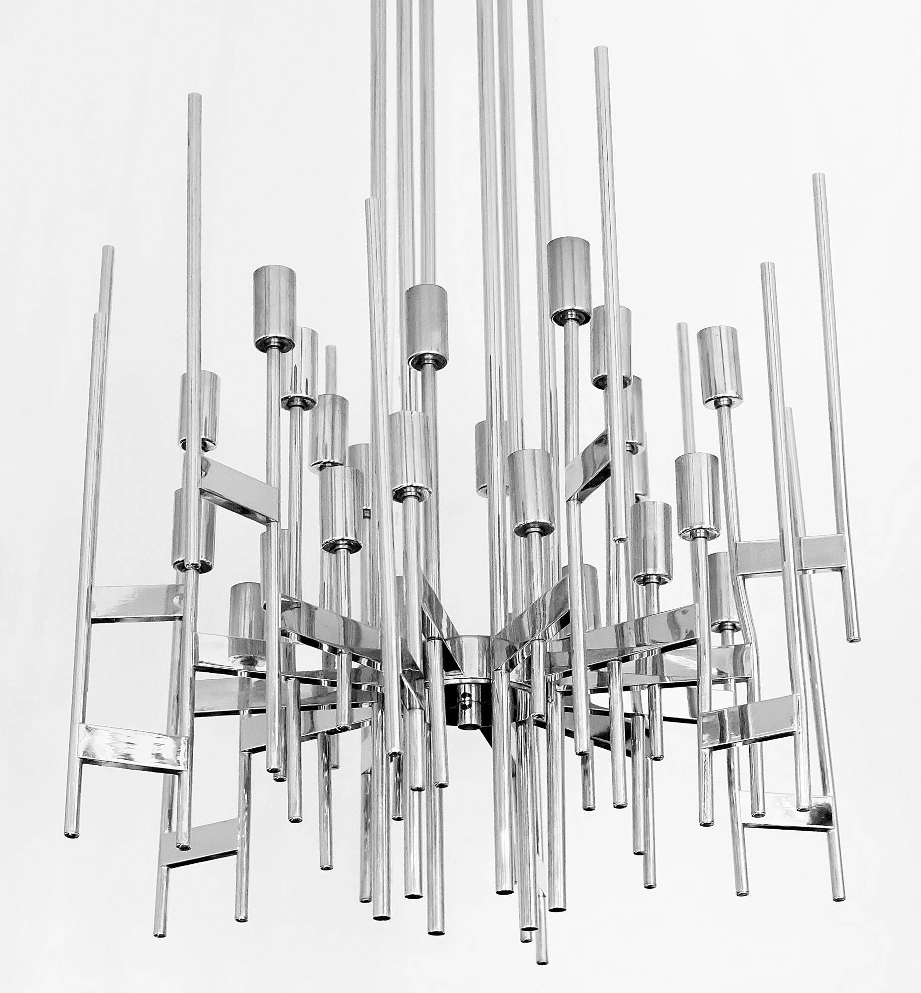 Midcentury Italian Gaetano Sciolari Chrome Chandelier, circa 1960 1