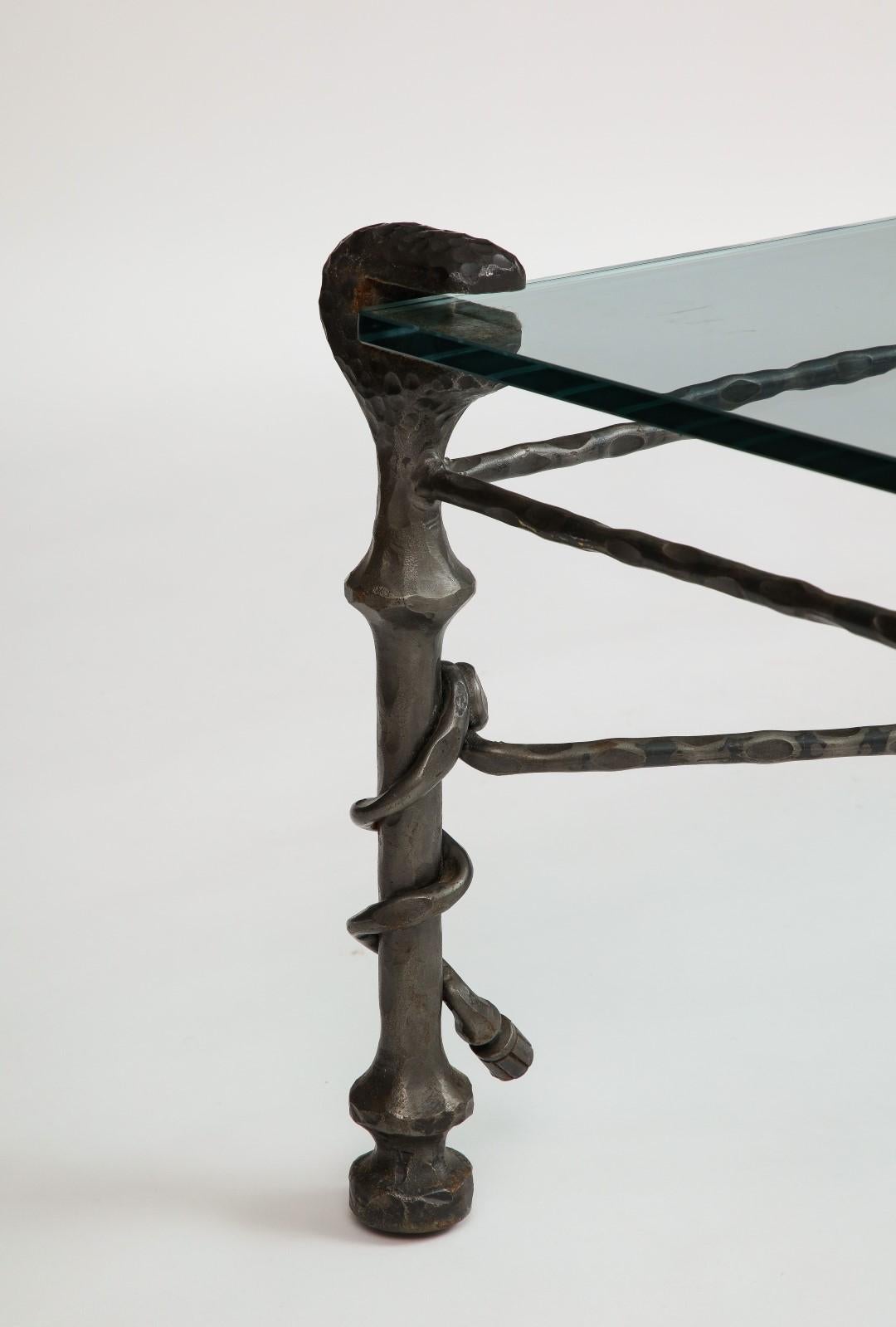 Midcentury Italian Giacometti-Style Bronze Coffee Table with Glass Top, c. 1950 8