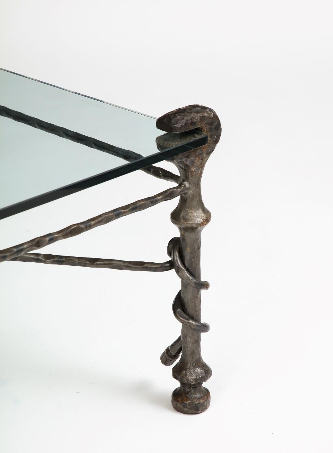 Midcentury Italian Giacometti-Style Bronze Coffee Table with Glass Top, c. 1950 11