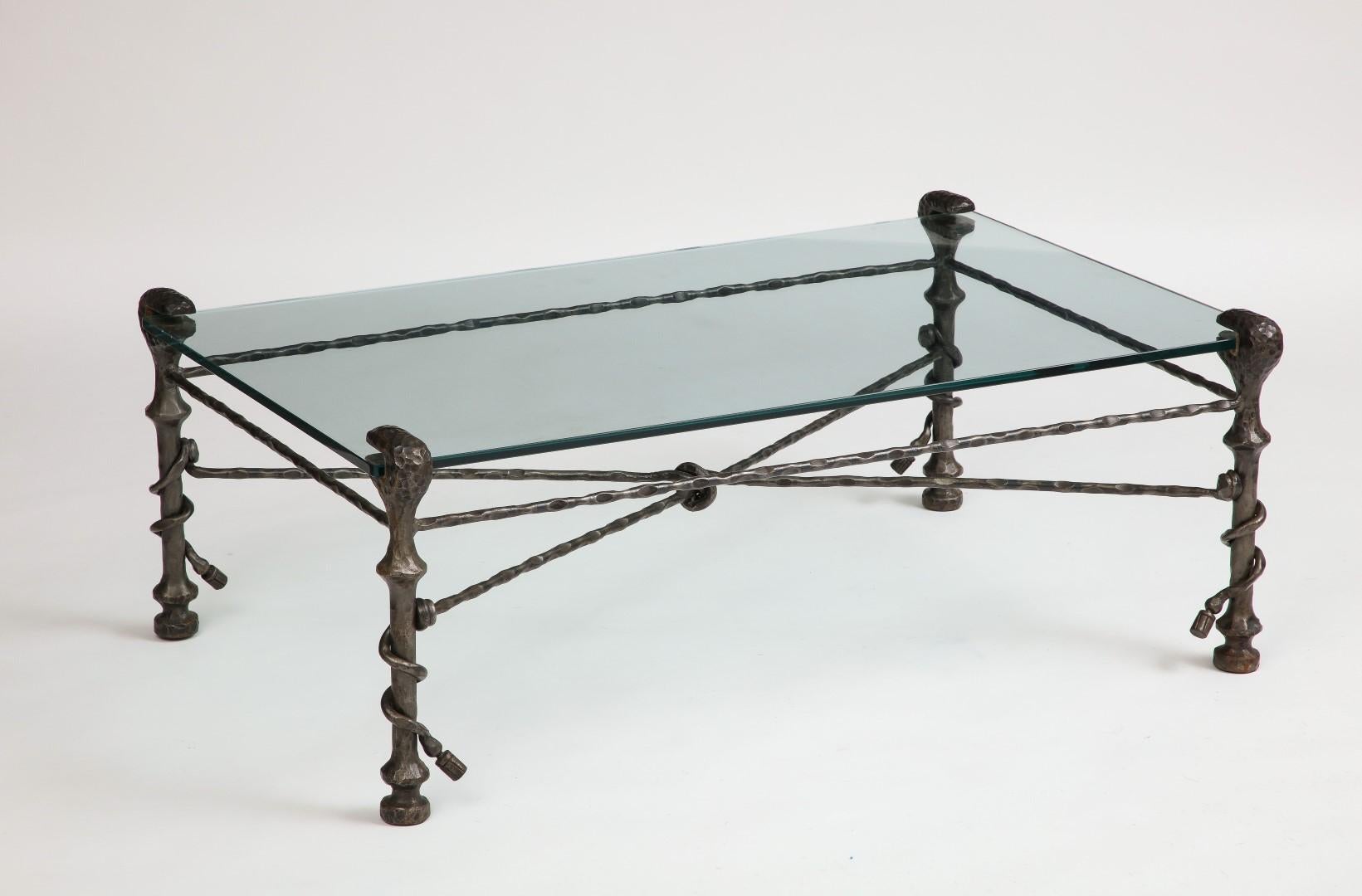 Mid-20th Century Midcentury Italian Giacometti-Style Bronze Coffee Table with Glass Top, c. 1950