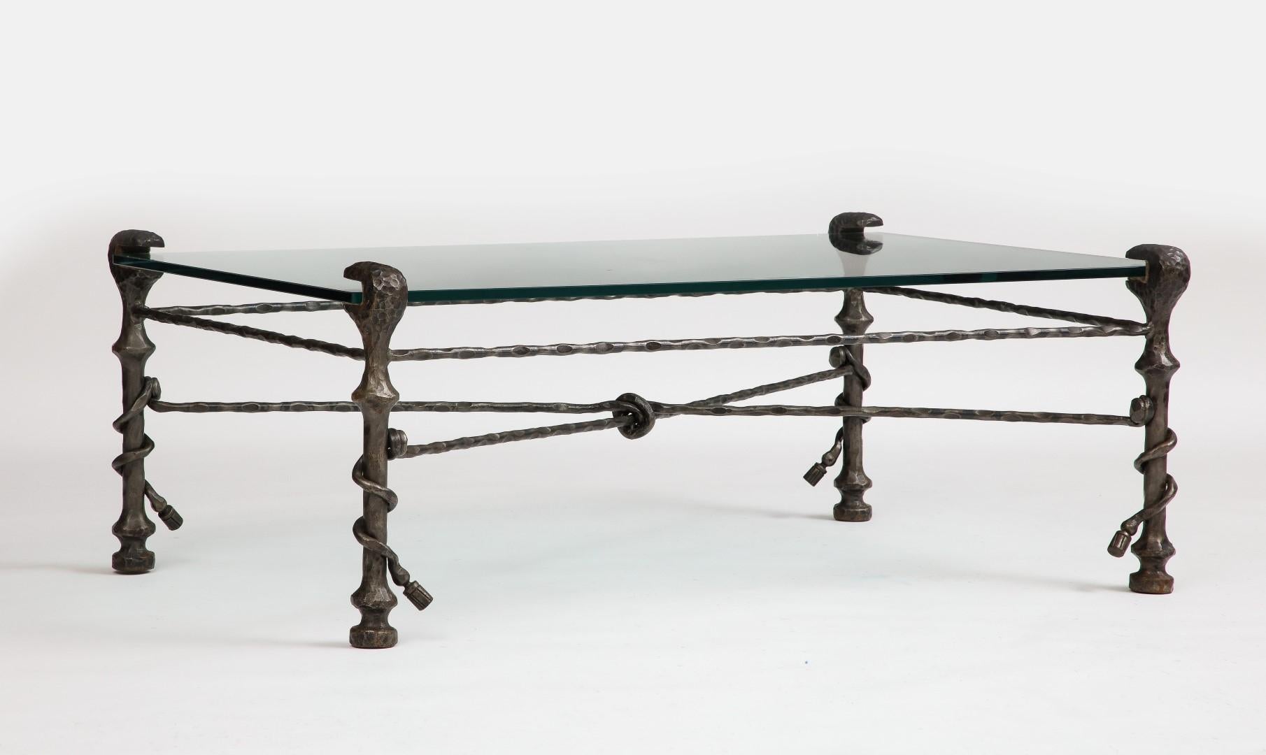 Midcentury Italian Giacometti-Style Bronze Coffee Table with Glass Top, c. 1950 1