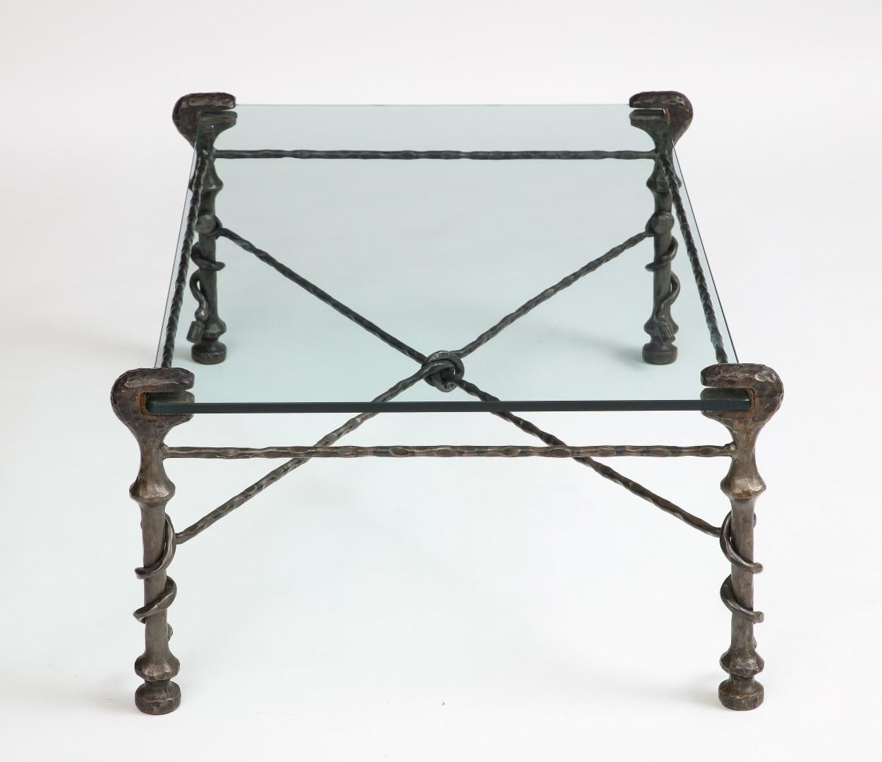 Midcentury Italian Giacometti-Style Bronze Coffee Table with Glass Top, c. 1950 2