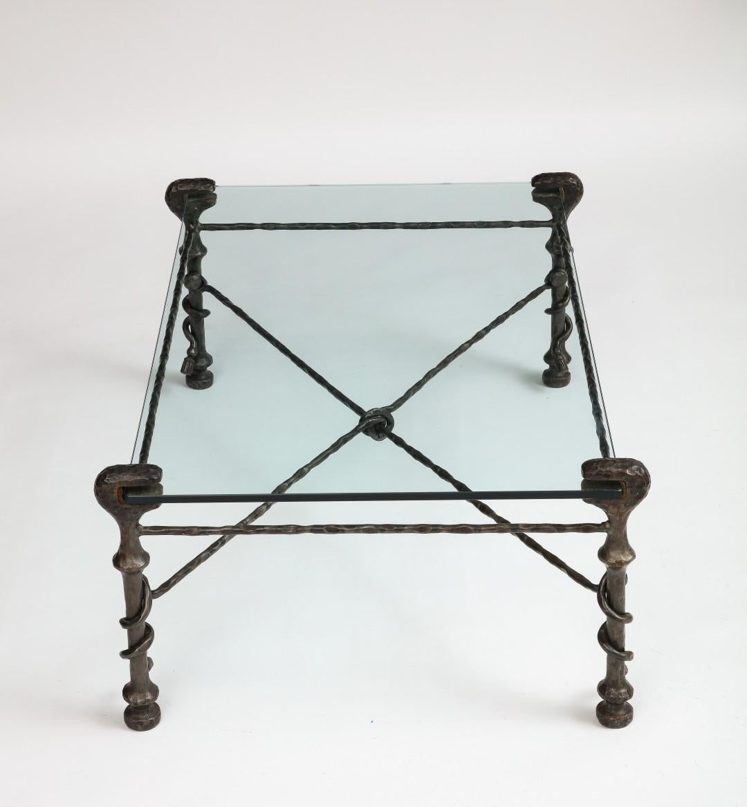 Midcentury Italian Giacometti-Style Bronze Coffee Table with Glass Top, c. 1950 3
