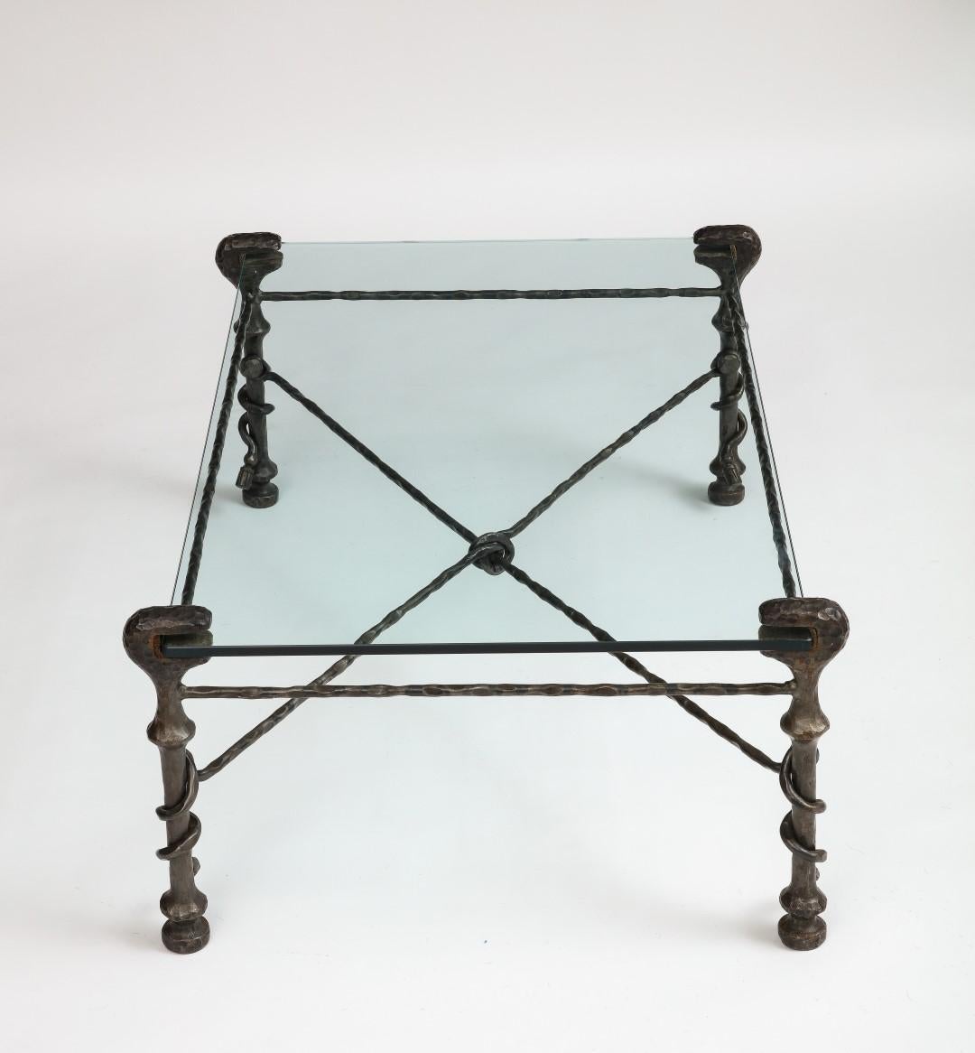 Midcentury Italian Giacometti-Style Bronze Coffee Table with Glass Top, c. 1950 3