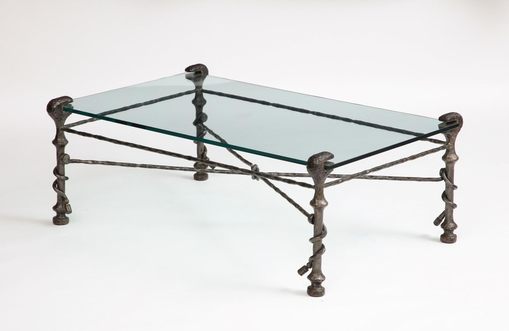 Midcentury Italian Giacometti-Style Bronze Coffee Table with Glass Top, c. 1950 4