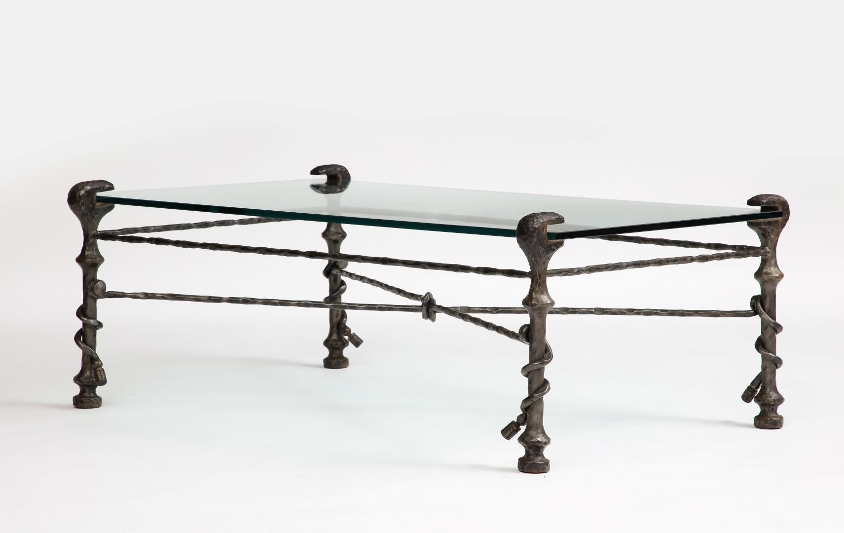 Midcentury Italian Giacometti-Style Bronze Coffee Table with Glass Top, c. 1950 5