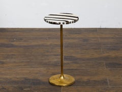 Midcentury Italian Gilt Brass Gueridon Side Table with Circular Zebra Hide Top