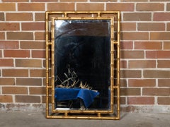 Miroir italien du milieu du siècle dernier en faux bambou doré avec verre biseauté