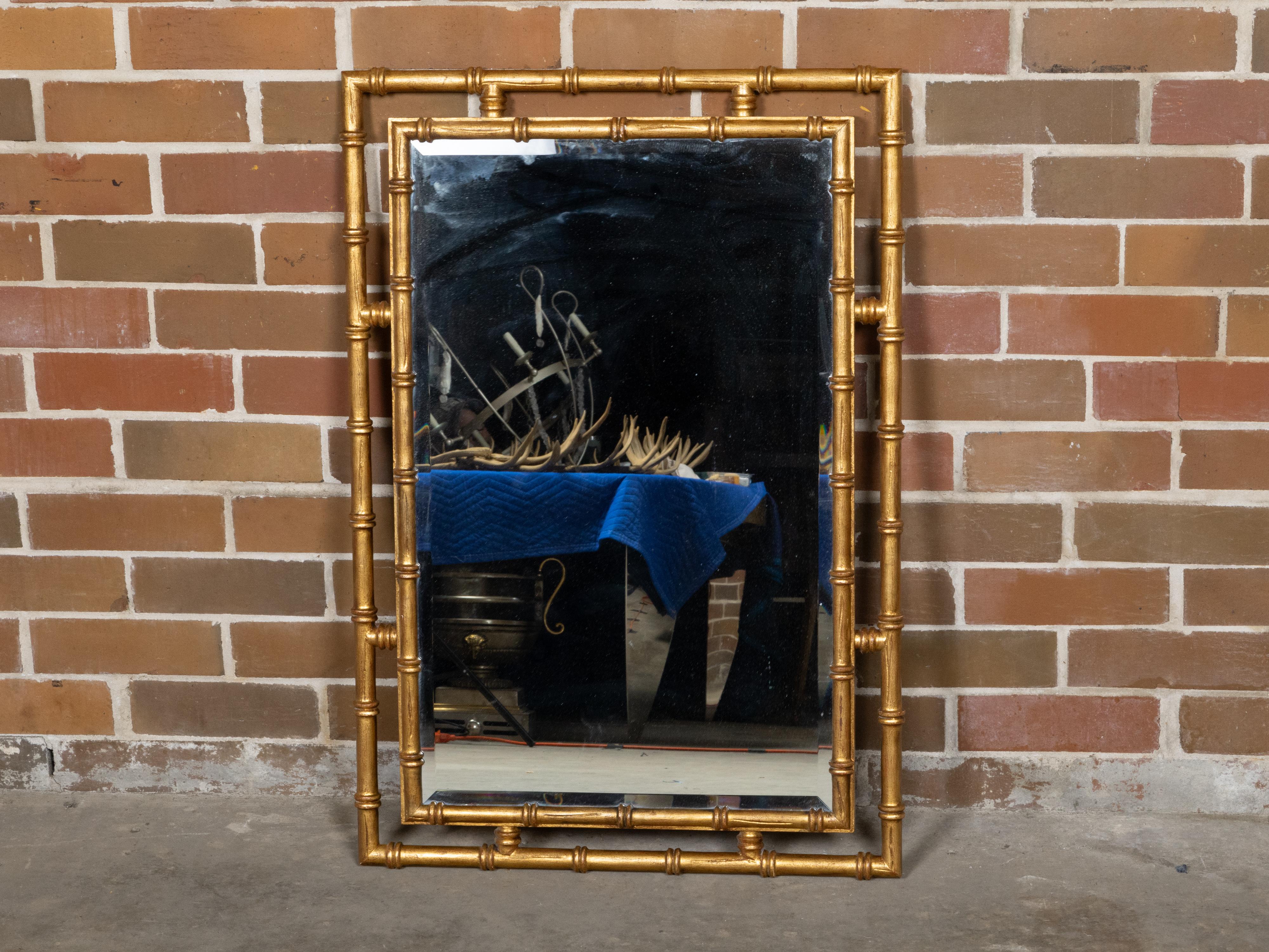 Midcentury Italian Gilt Faux Bambus Spiegel mit abgeschrägten Glas (Moderne der Mitte des Jahrhunderts) im Angebot