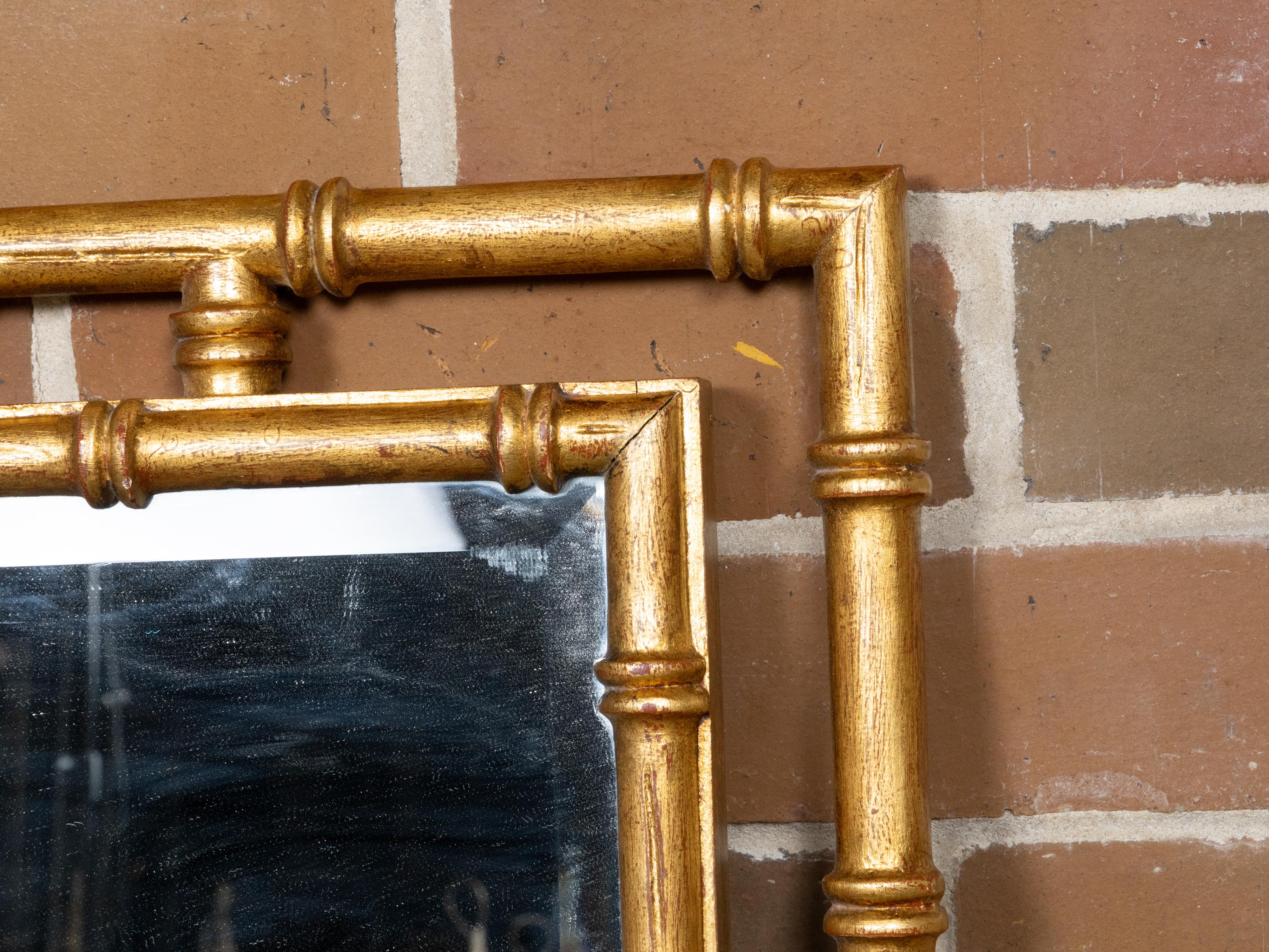 Midcentury Italian Gilt Faux Bambus Spiegel mit abgeschrägten Glas (Italienisch) im Angebot