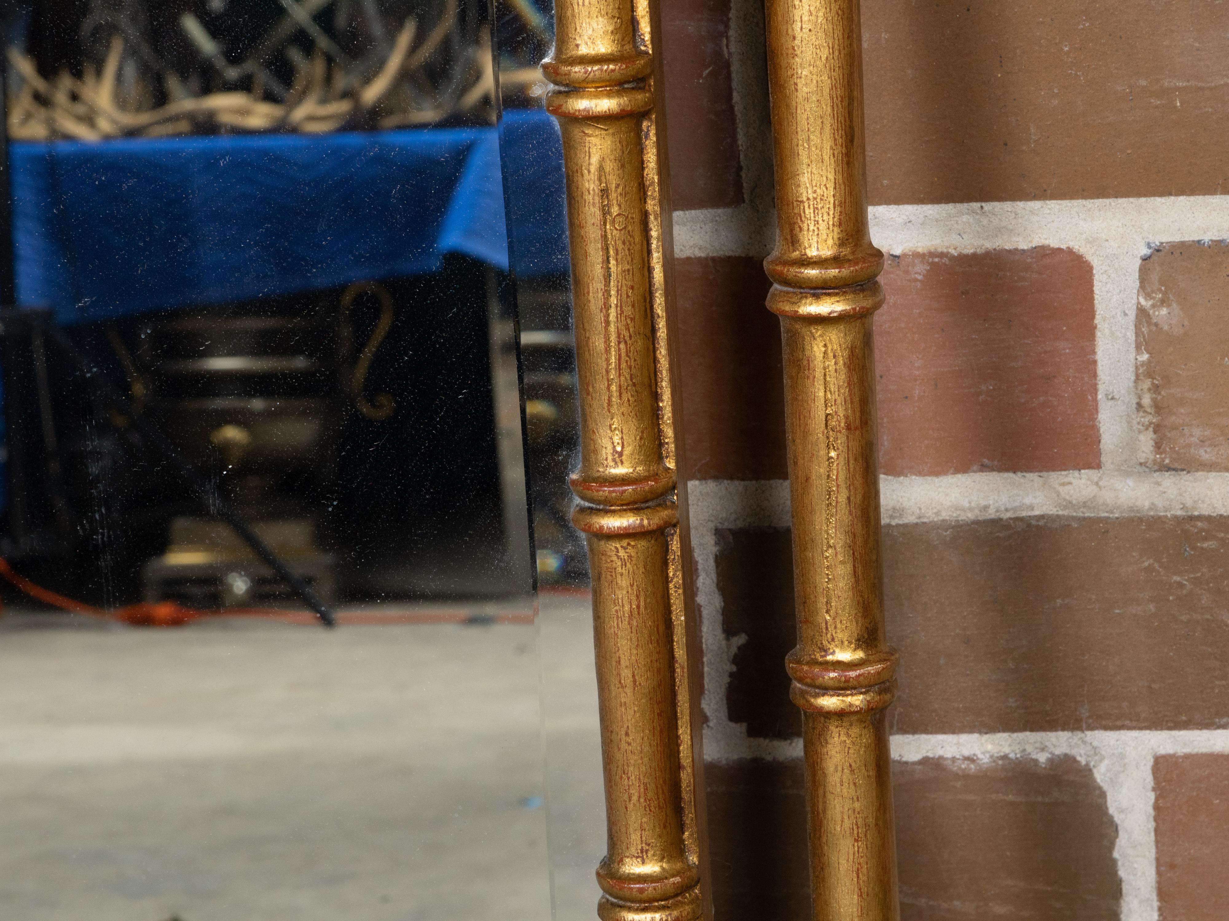 Midcentury Italian Gilt Faux Bambus Spiegel mit abgeschrägten Glas (Vergoldet) im Angebot