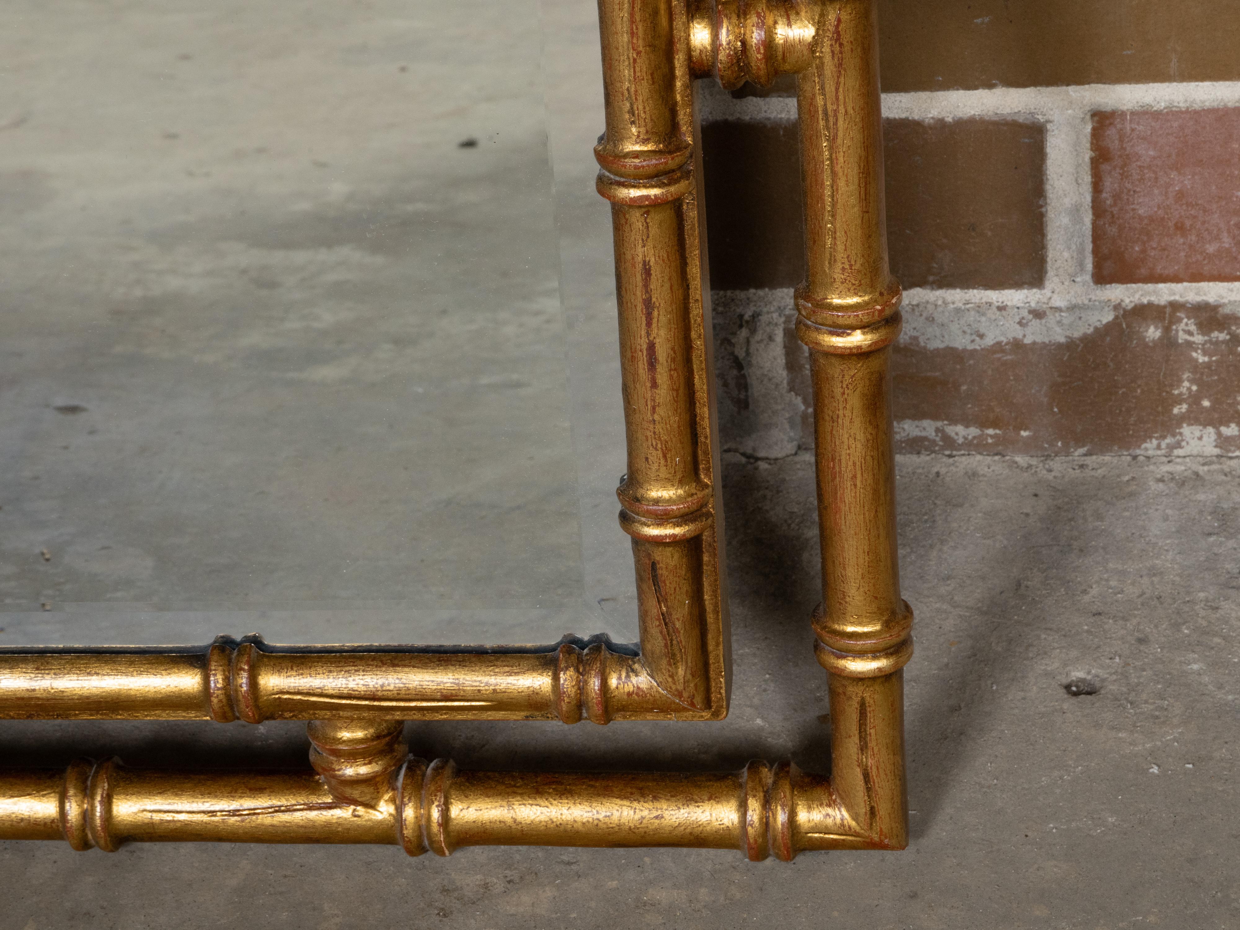 Midcentury Italian Gilt Faux Bambus Spiegel mit abgeschrägten Glas im Zustand „Gut“ im Angebot in Atlanta, GA