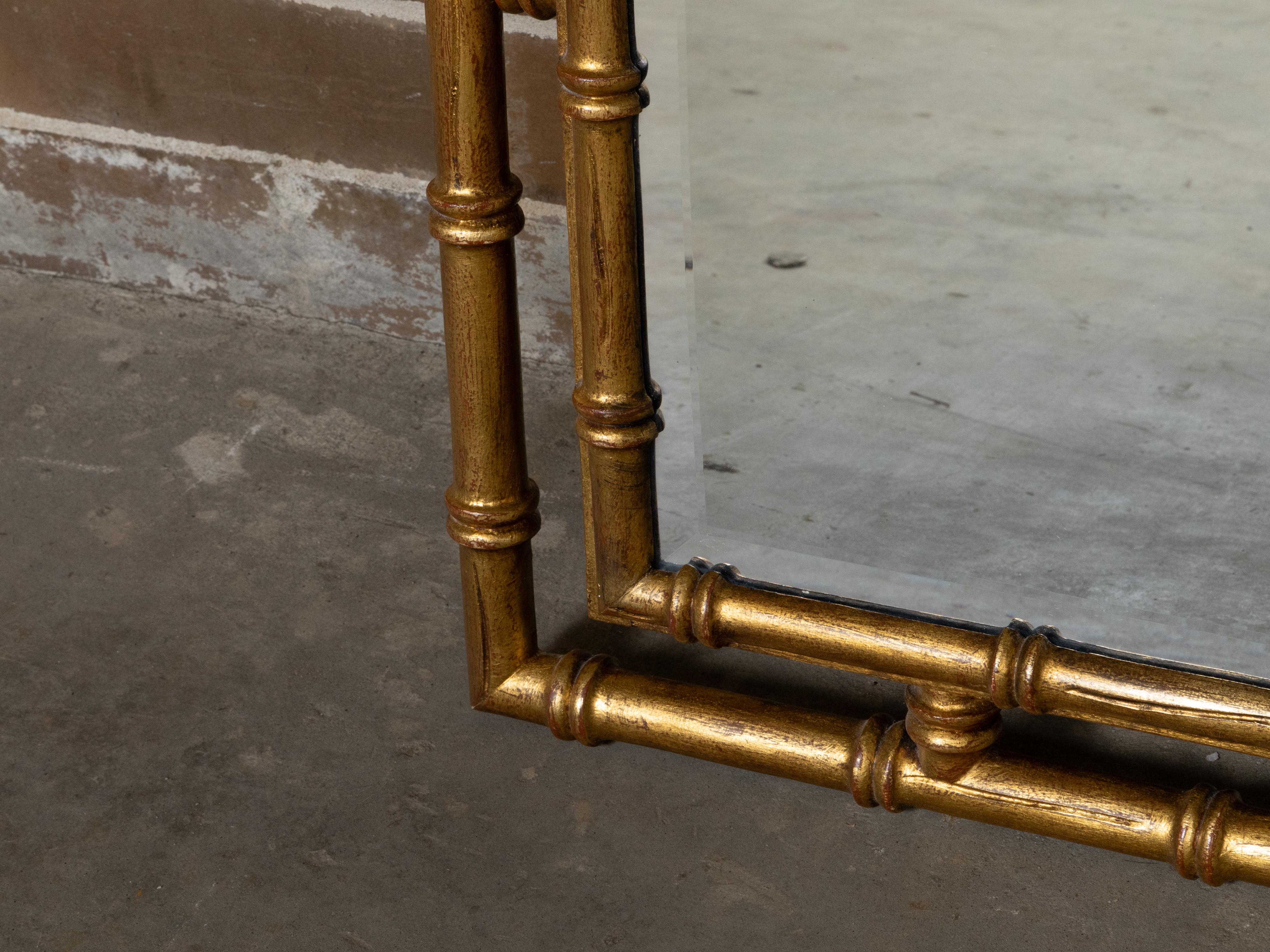 Midcentury Italian Gilt Faux Bambus Spiegel mit abgeschrägten Glas (20. Jahrhundert) im Angebot
