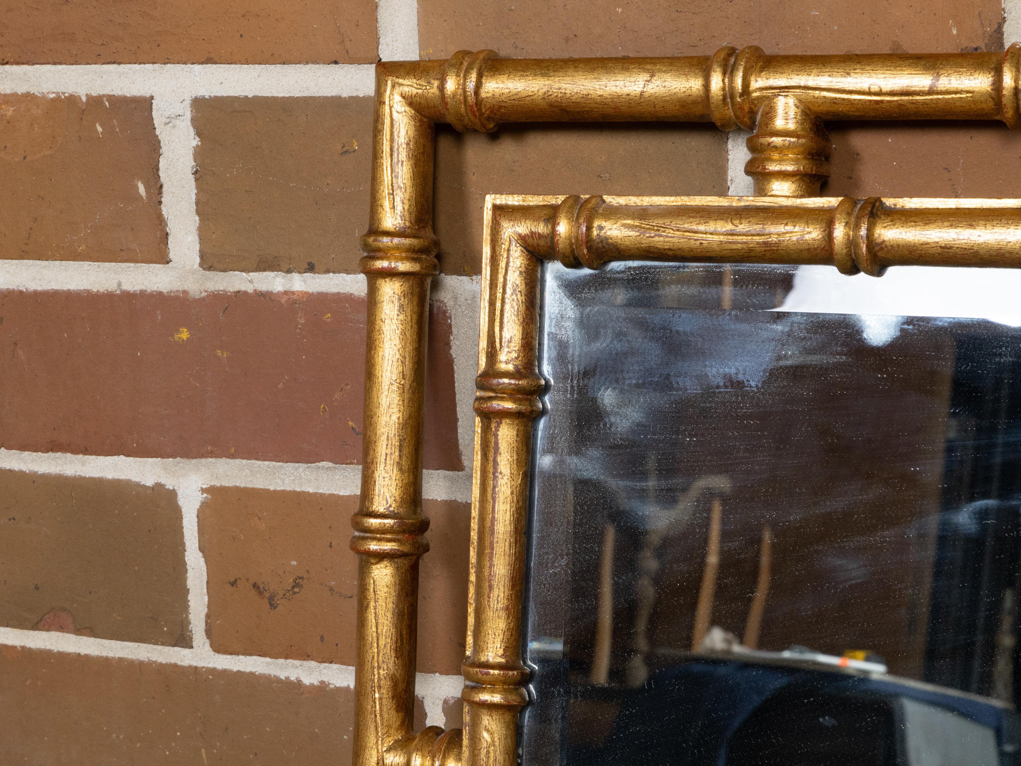 Midcentury Italian Gilt Faux Bambus Spiegel mit abgeschrägten Glas im Angebot 1