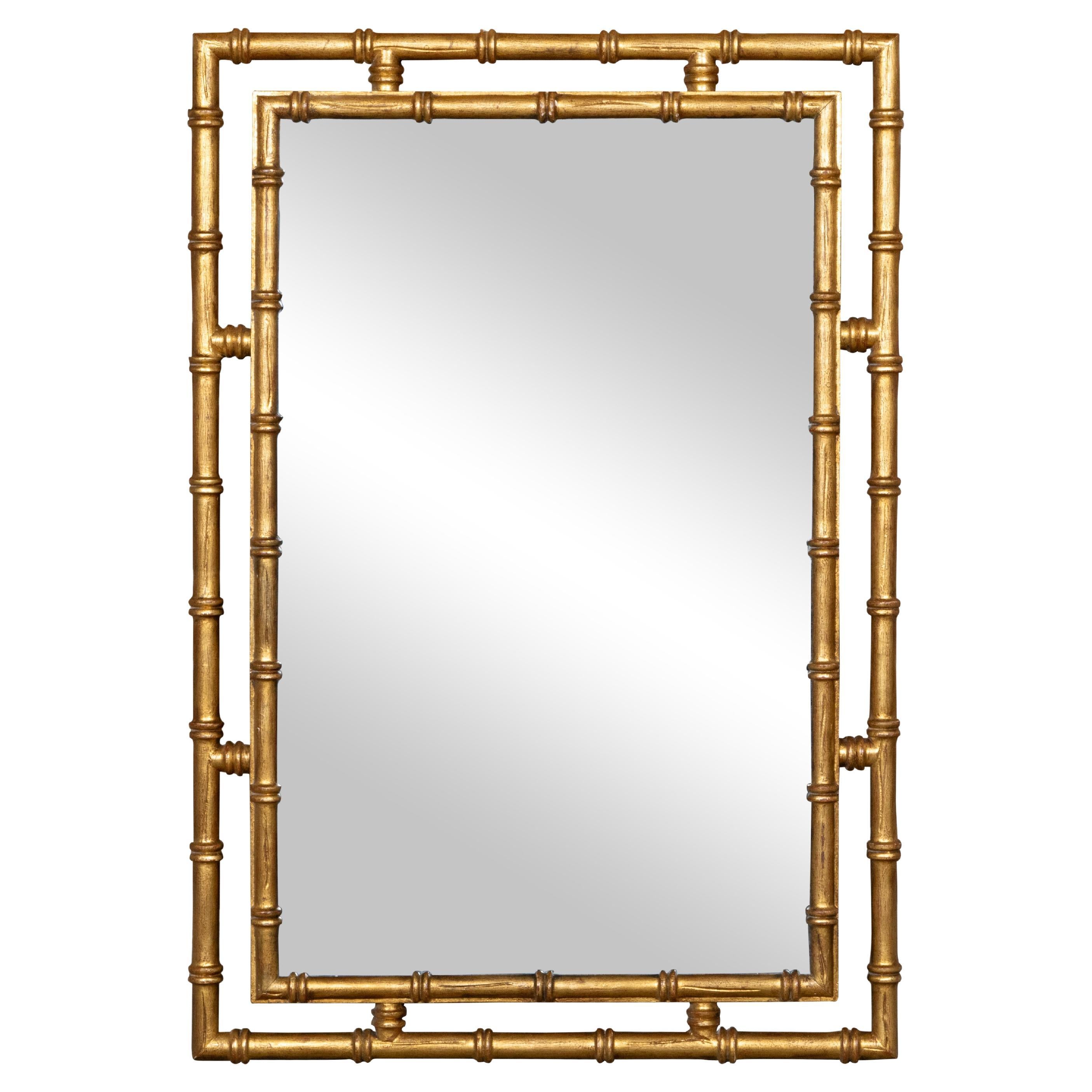 Midcentury Italian Gilt Faux Bambus Spiegel mit abgeschrägten Glas im Angebot