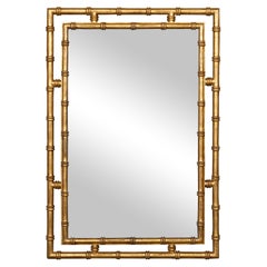 Midcentury Italian Gilt Faux Bamboo Mirror with Beveled Glass
