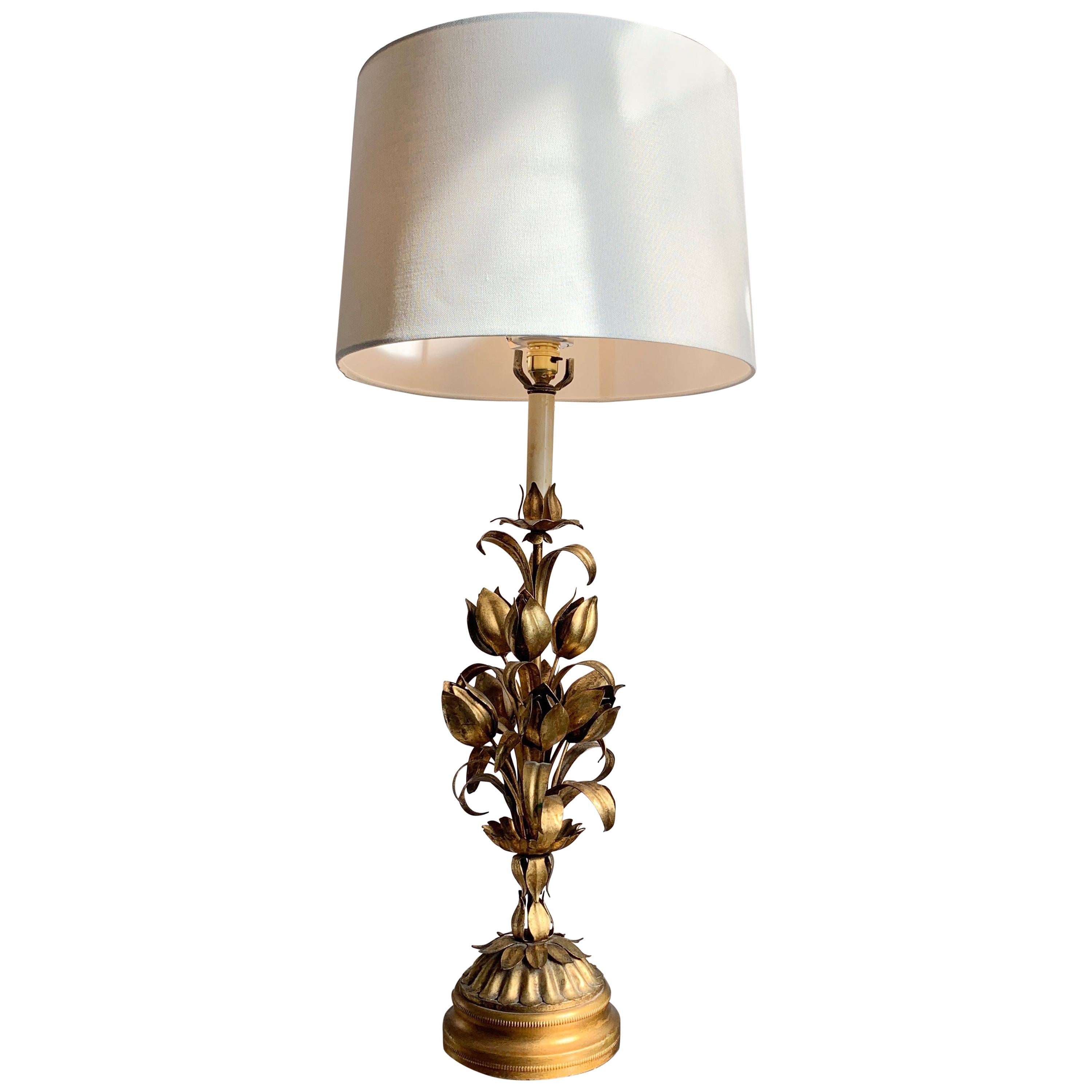Lampada da tavolo italiana a fiori d'oro del Medioevo, anni '50 circa