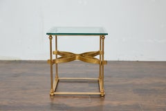 Midcentury Italian Gilt Metal Cocktail Table - Glass Top and Star Stretcher