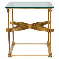 Midcentury Italian Gilt Metal Cocktail Table - Glass Top and Star Stretcher