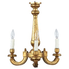 Vintage Midcentury Italian Giltwood 3-Light Chandelier, 1950s