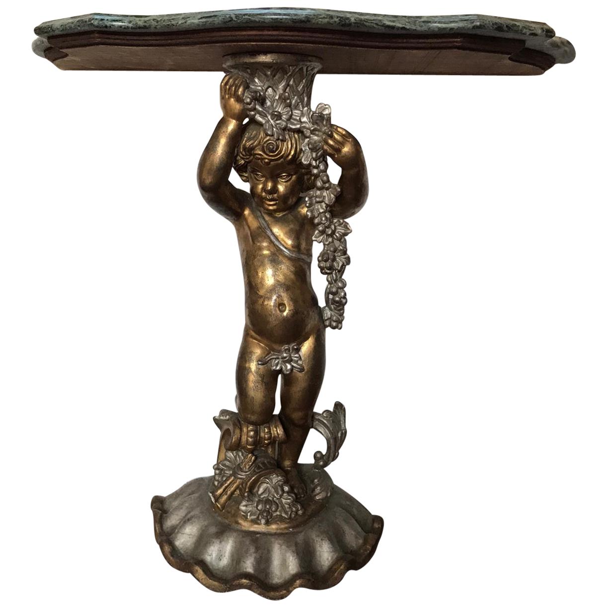 Midcentury Italian Giltwood Console Table with Beautifully Carved Putto