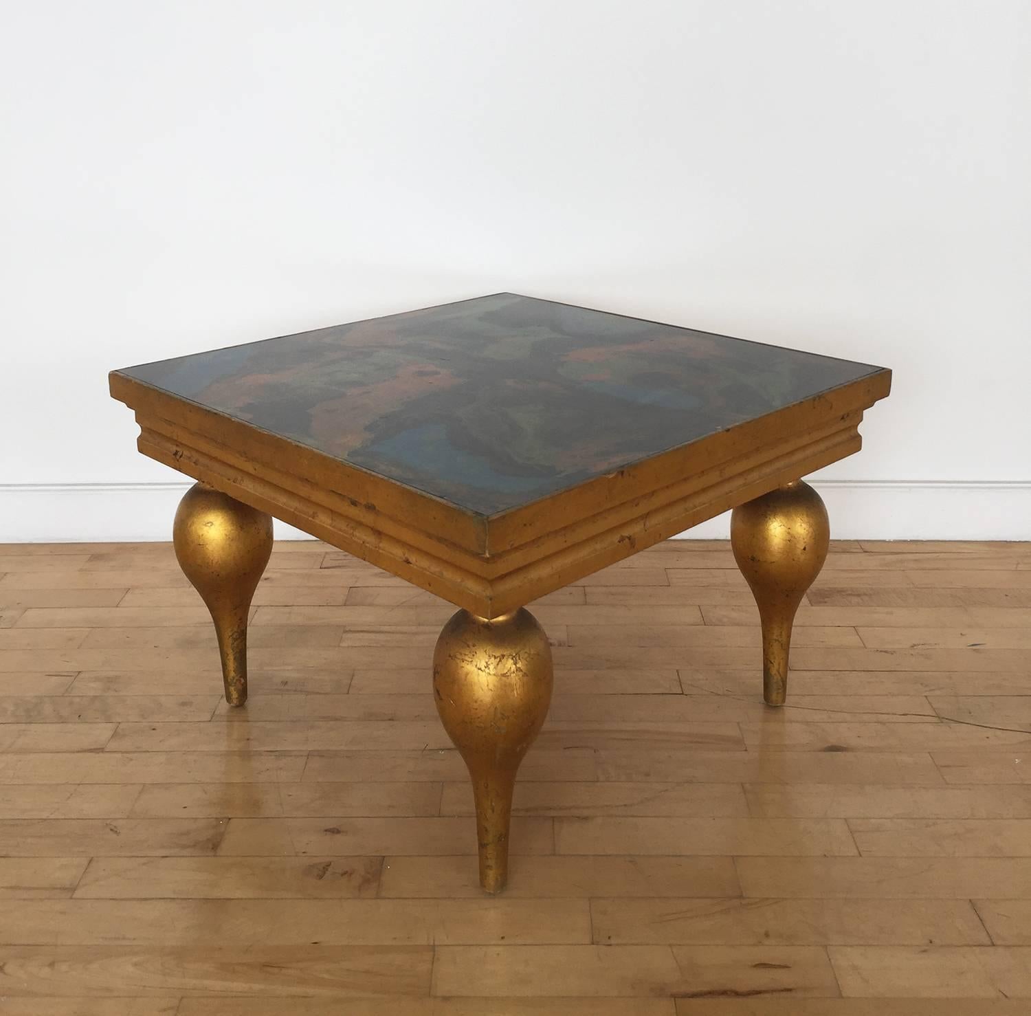 Mid-Century Modern Midcentury Italian Giltwood Occasional Table with Marbleized Top, 1940s For Sale