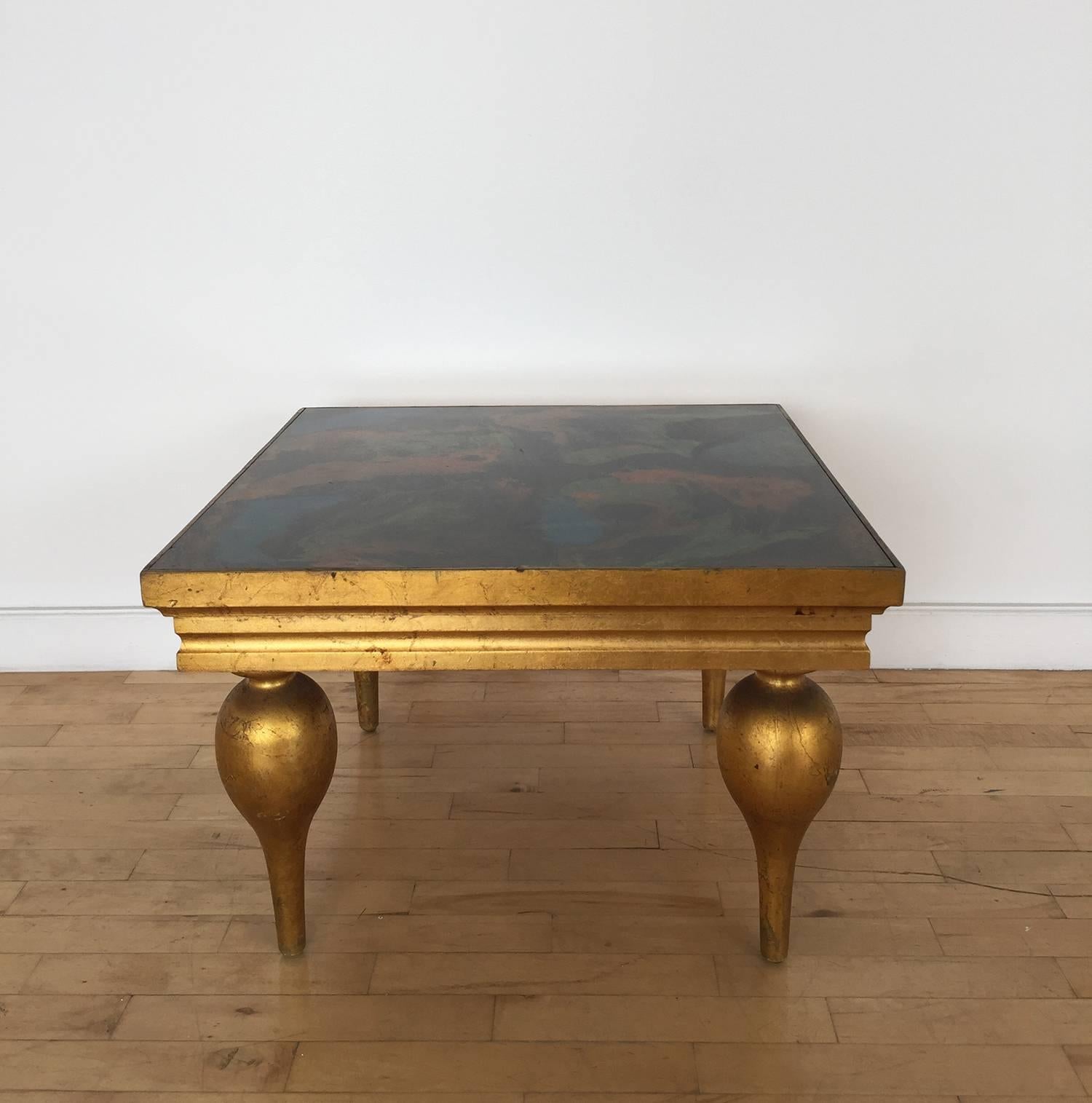 Midcentury Italian Giltwood Occasional Table with Marbleized Top, 1940s In Good Condition For Sale In Los Angeles, CA