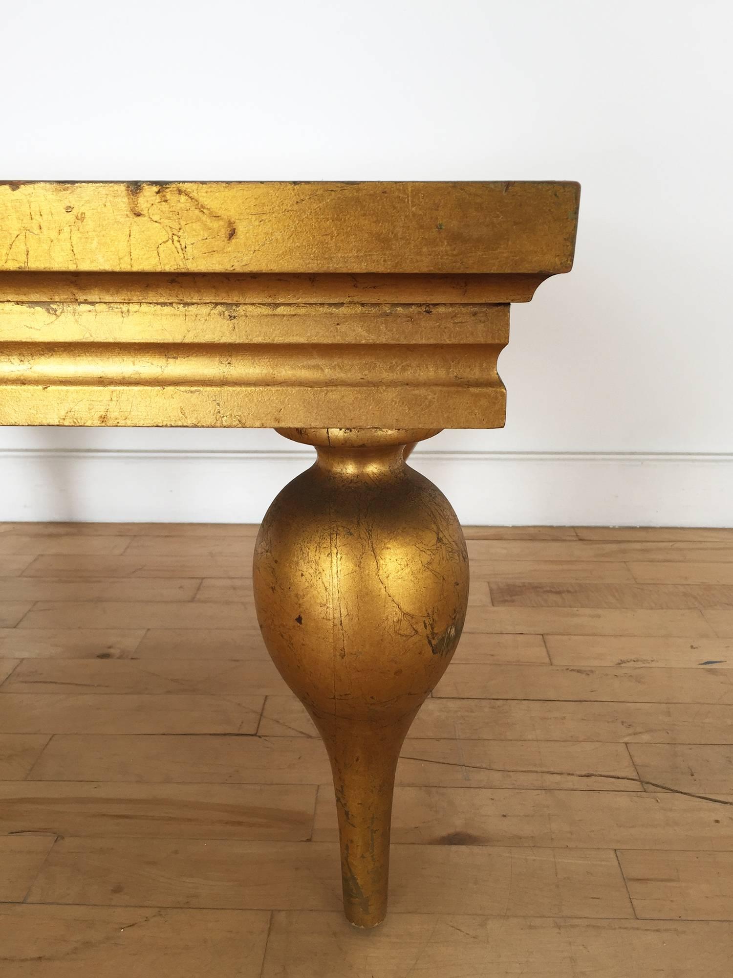 20th Century Midcentury Italian Giltwood Occasional Table with Marbleized Top, 1940s For Sale