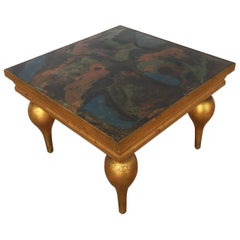 Midcentury Italian Giltwood Occasional Table with Marbleized Top, 1940s